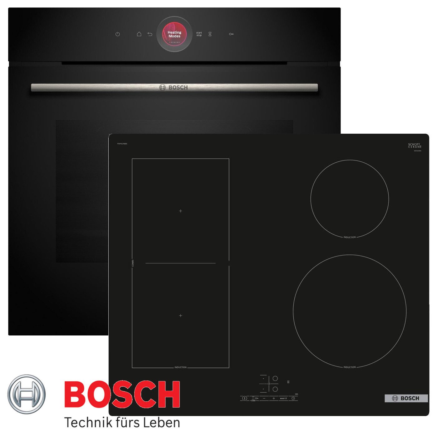 BOSCH Induktions Herd-Set Bosch Herdset Induktion Backofen Serie 8 + Induktion Kochfeld Autark, mit Teleskopauszug nachrüstbar, ecoClean Plus Ausstattung: Rückwand, TFT-Display, Sprachsteuerung, PowerBoost, Air-Fry, Home Connect