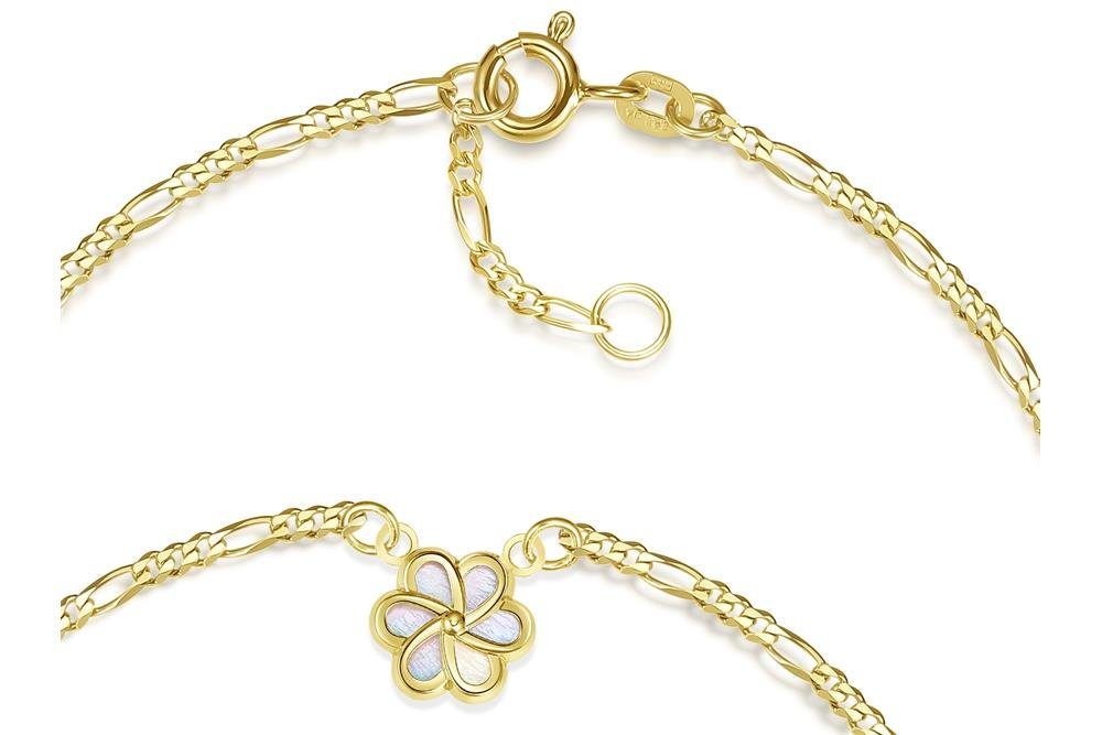 Silberkettenstore Fußkette Fußkette Figaro 2mm mit Blüte mittig - echt 585 Gold, Länge wählbar