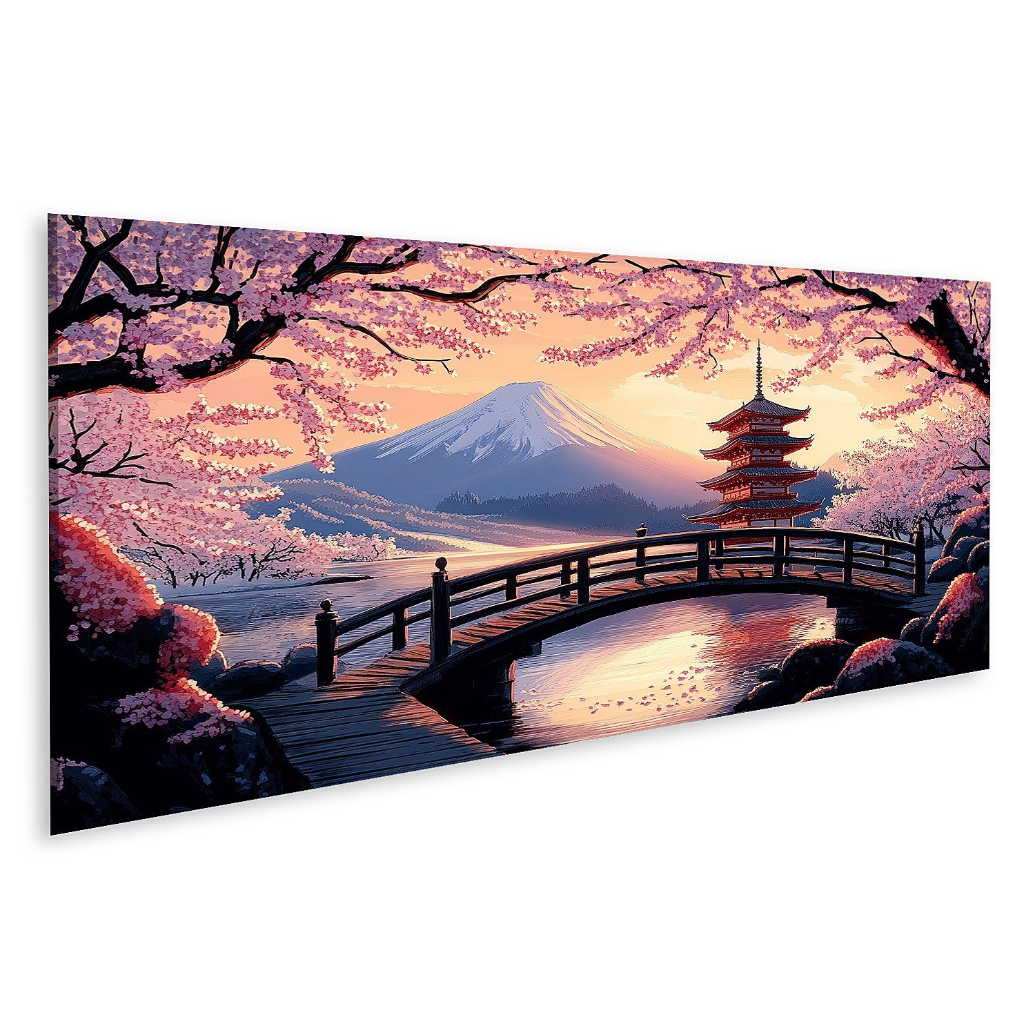 islandburner Leinwandbild Japanische Landschaft mit Kirschblüten und Pagode Wandbild