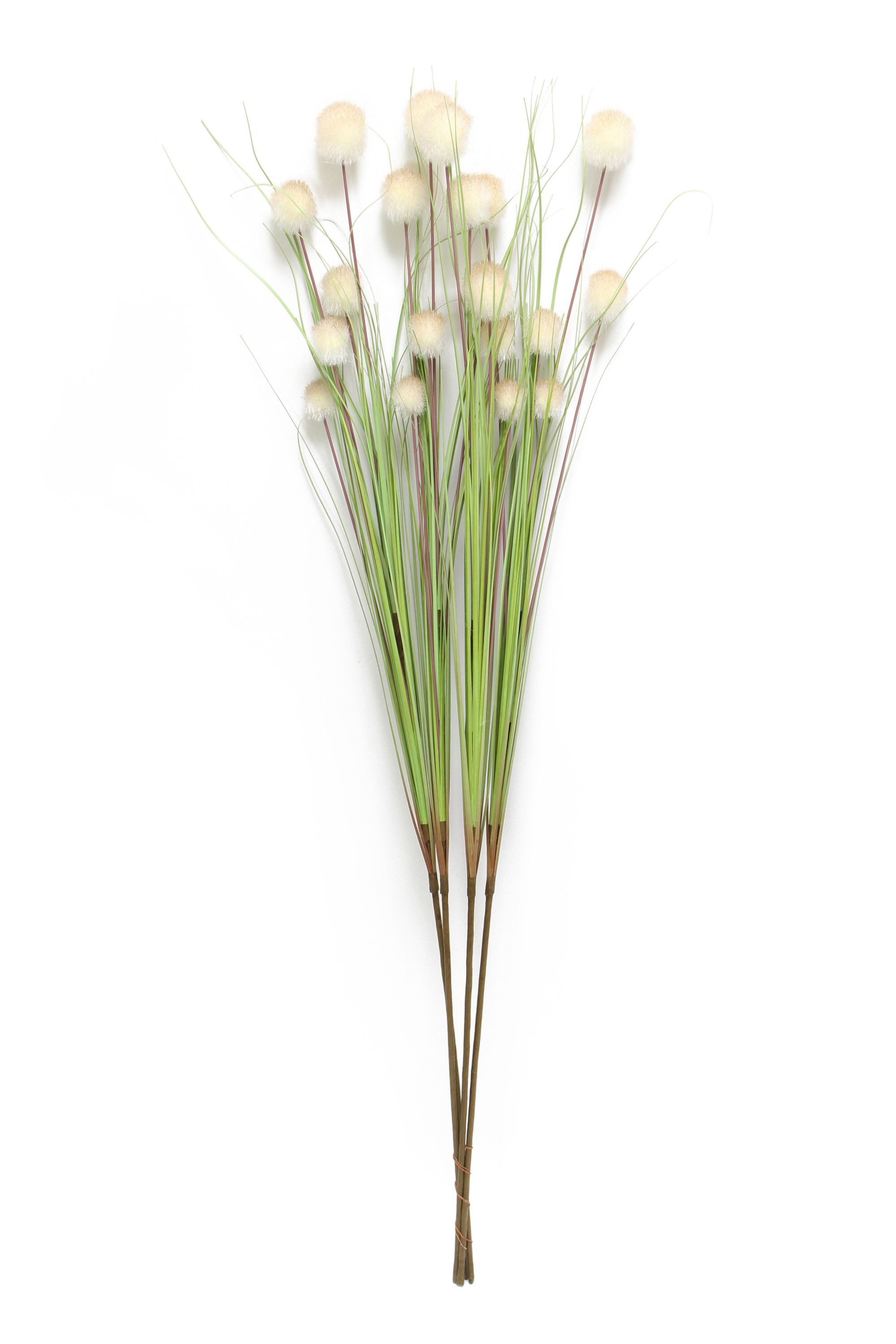 Kunstpflanze Dekobündel "Blütenkugel", 105 cm hoch, Kunstgras mit weißen Blüten Gras, Dekoleidenschaft, Höhe 105 cm, Gräserbündel, Ziergras, künstliche Zweige, Dekopflanze, Kunstpflanze