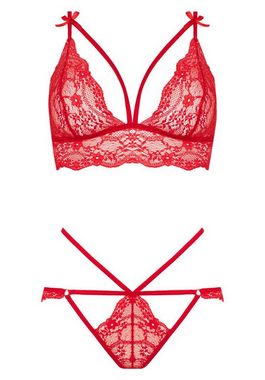 Besired Set: Bügelloser BH Marinka Spitzen Dessous-Set: BH und String - rot