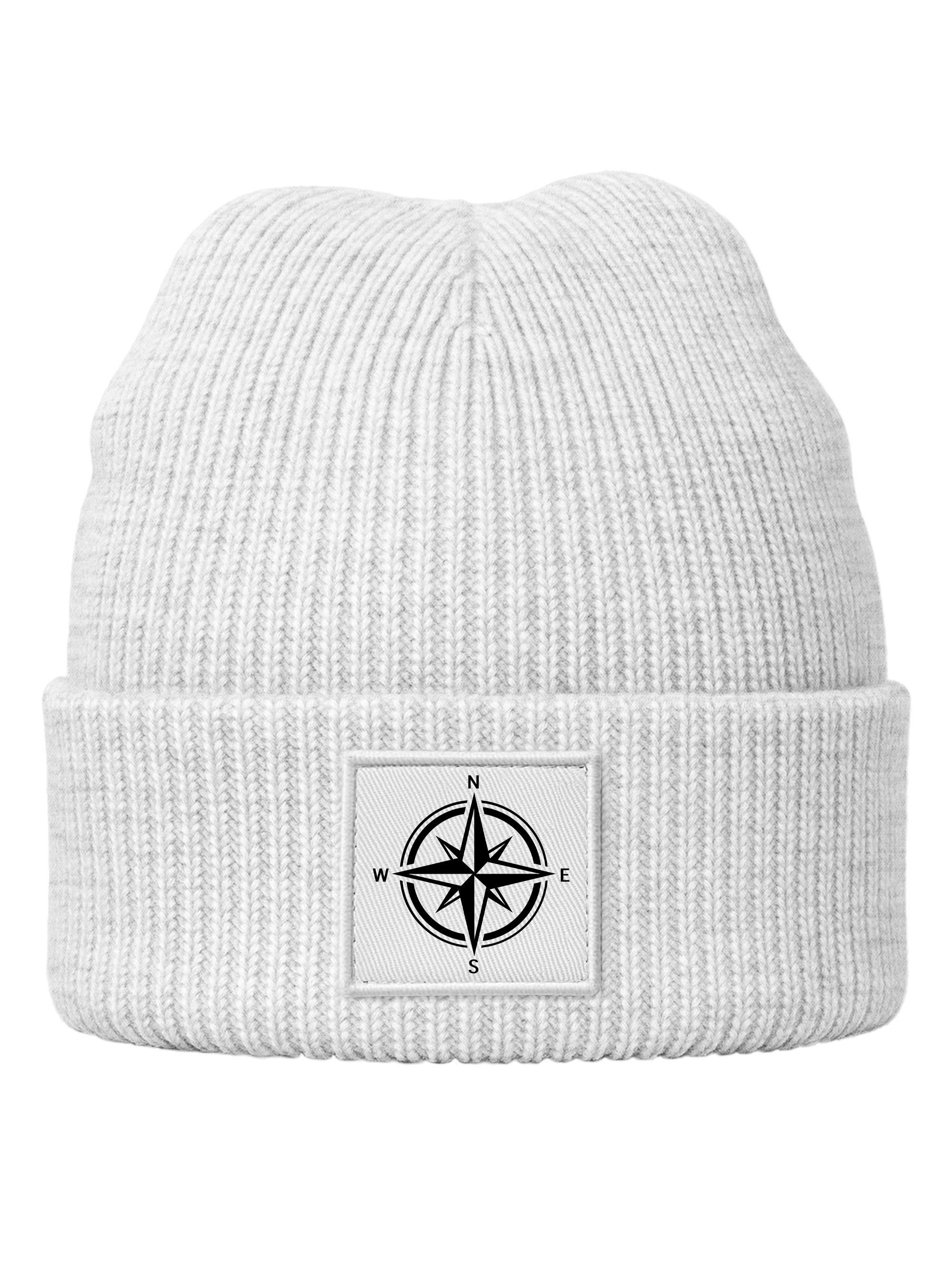 Neverless Strickmütze Damen Beanie Patch Aufdruck Windrose Logo Print Wintermütze