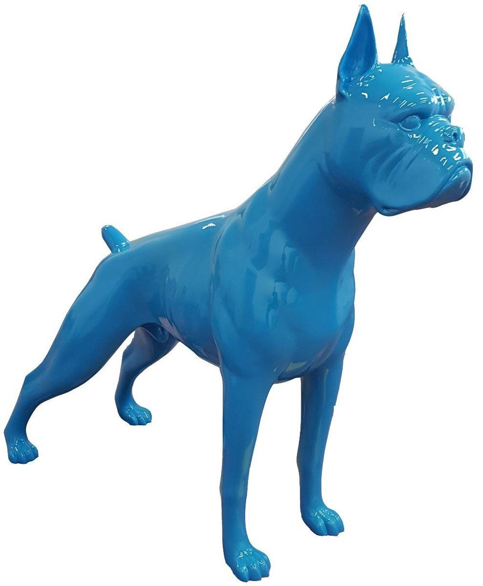 Casa Padrino Skulptur Designer Dekofigur Boxer Hund Blau 190 x H. 173 cm - Riesige Skulptur - Gartendeko
