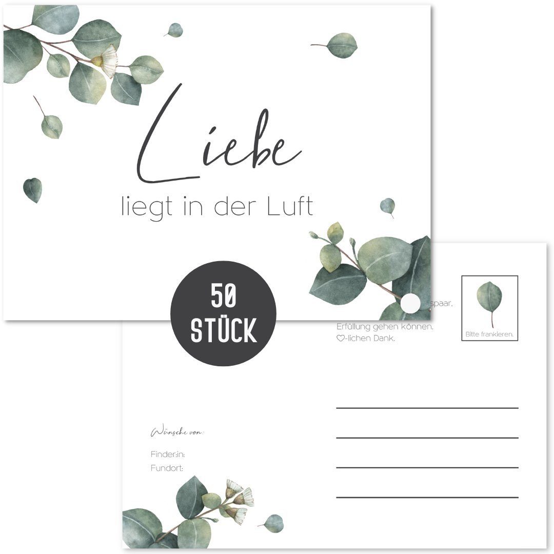 Boho leicht Hochzeitsspiel, Ballonkarten im Stück Luftballons, Grün Hochzeit, Grußkarten Eucalyptus of extra Things Ballonflugkarten 50 Stil, Postkarten Happiness als