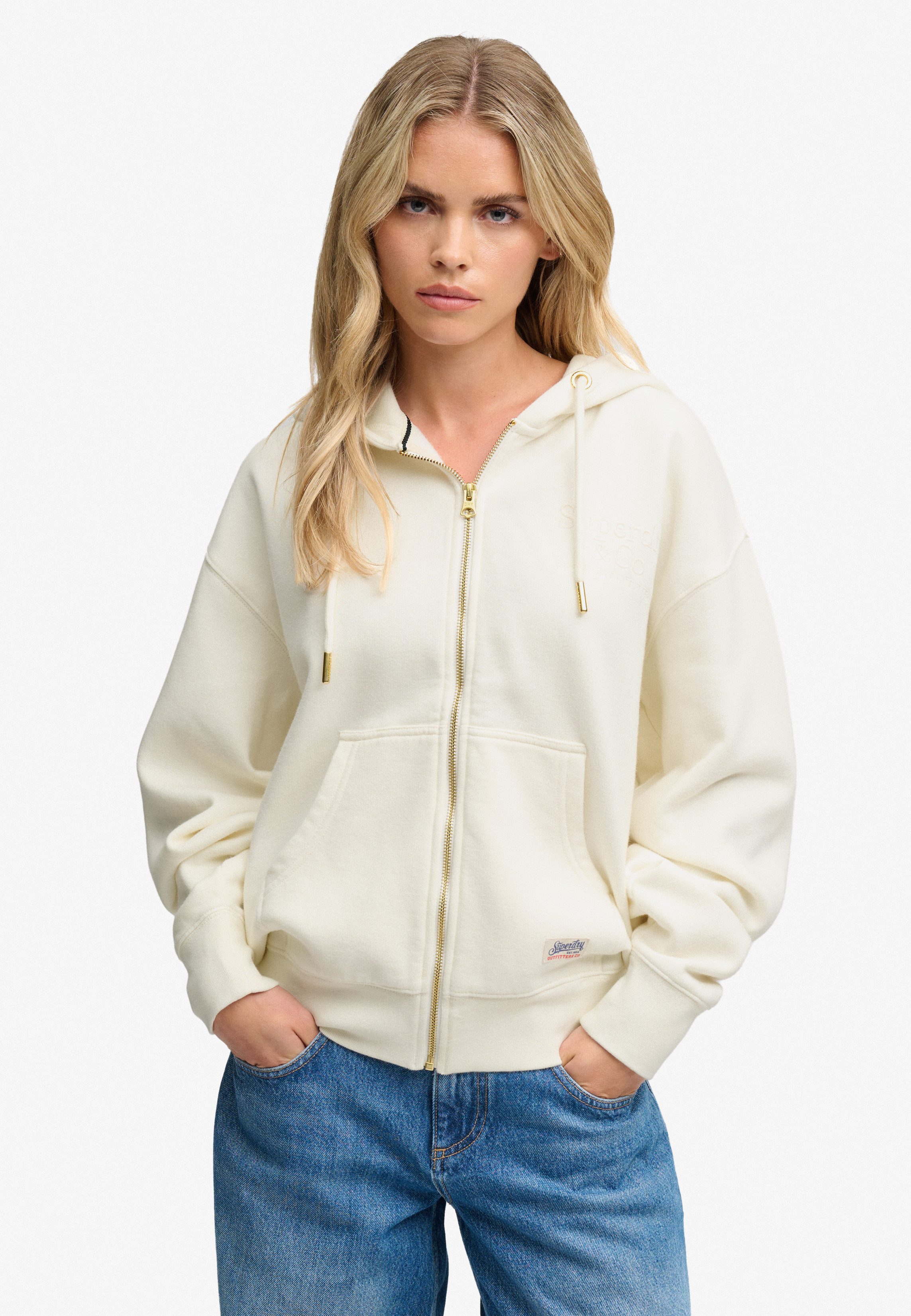 Superdry Kapuzensweatjacke LUXE CASUAL ZIPHOOD Baumwollmischung, relaxed fit