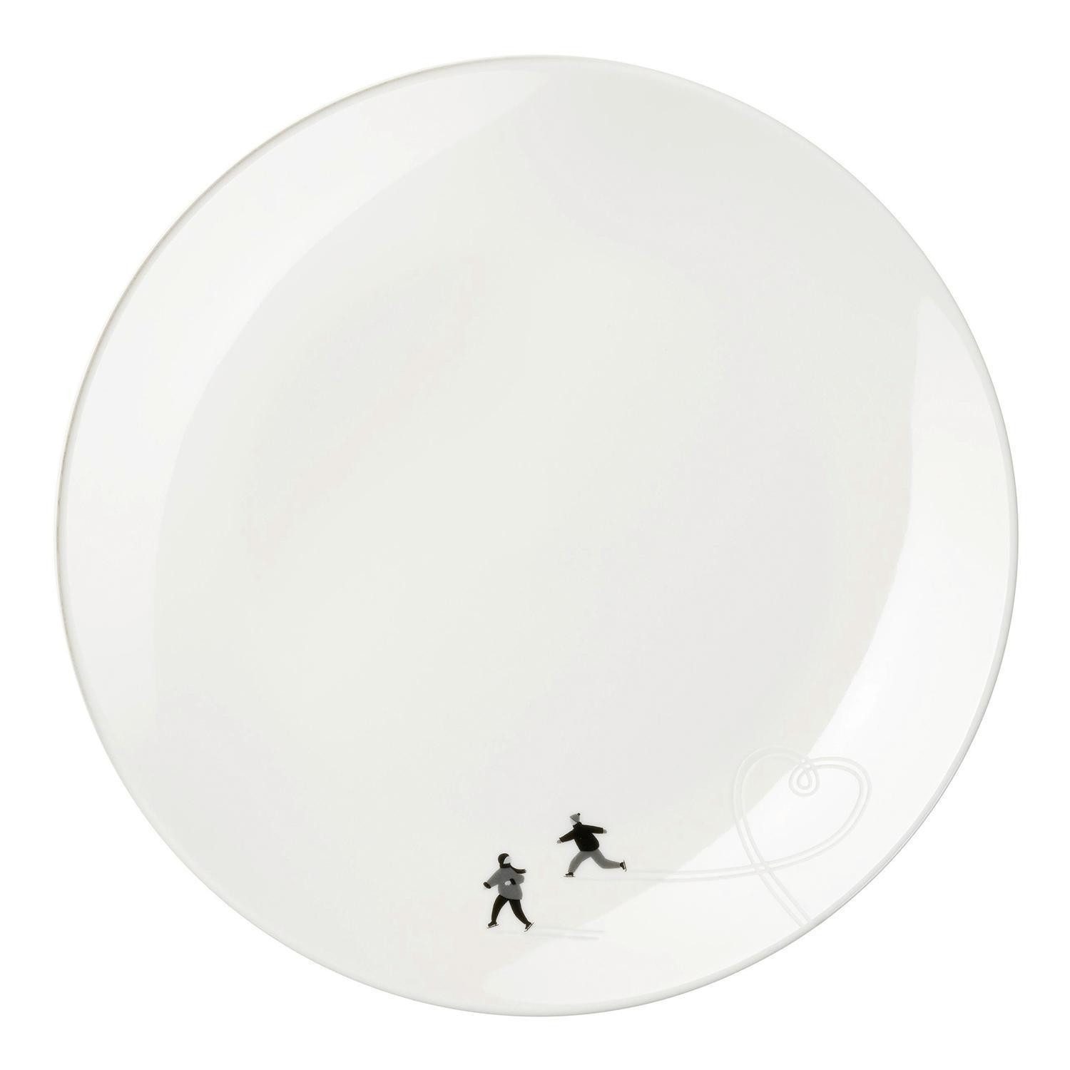 ASA SELECTION Dessertteller JOY, Ø 20,5 cm, Schwarz, Weiß, Keramik, (1 St), Motiv mit Schlittschuhfahrern auf Eis,mit eingedrückten Spuren