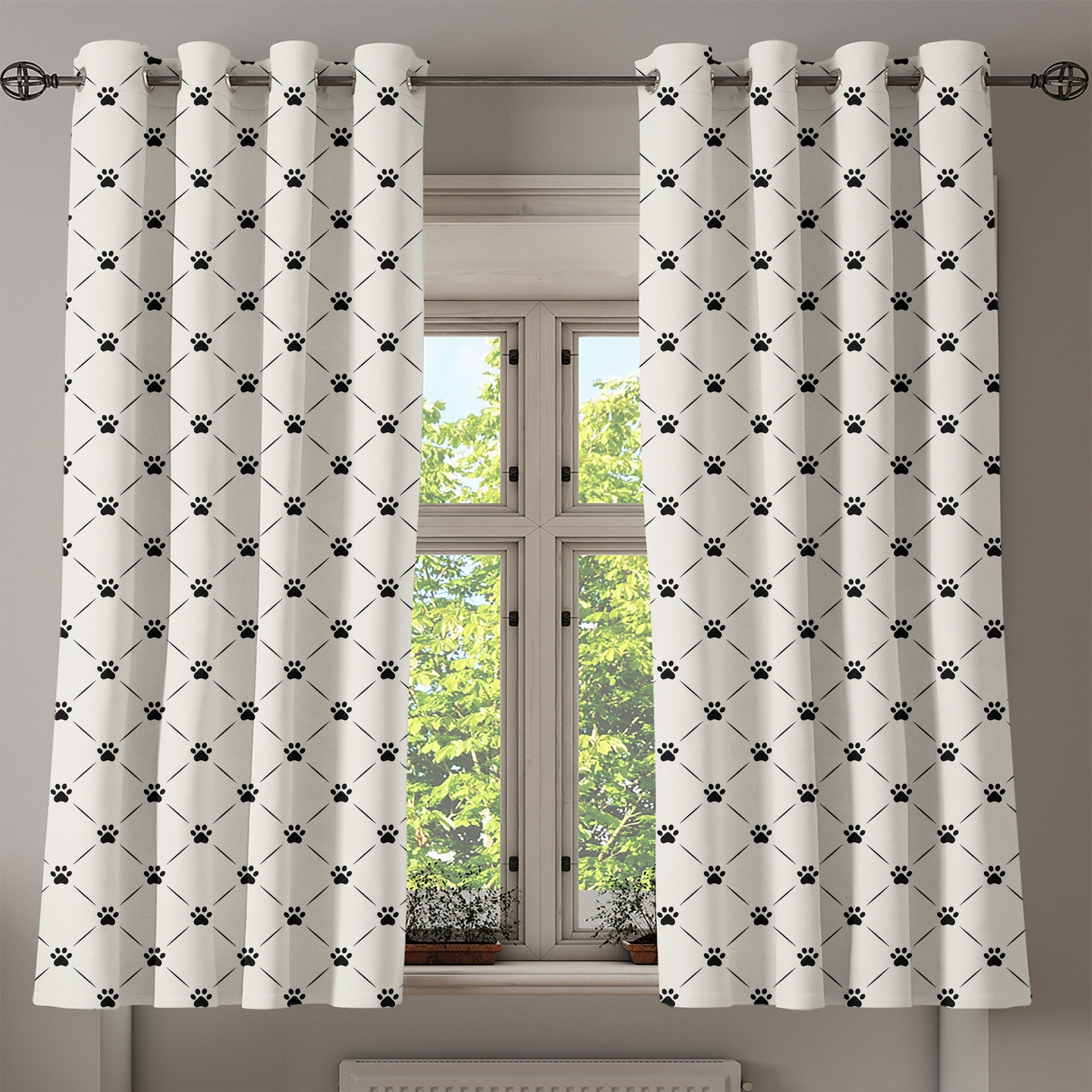 Gardine Dekorative 2-Panel-Fenstervorhänge für Schlafzimmer Katze Wohnzimmer, Tatzen-Druck Abakuhaus, mit Kariert