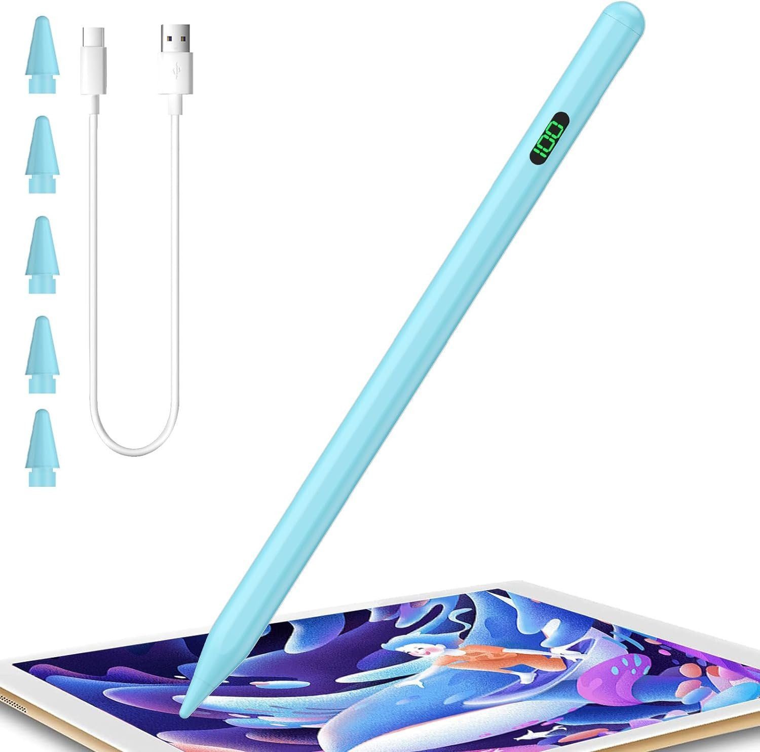Vivitar Eingabestift iPad, Active Stylus Pen - Handfläschenerkennung mit 5 Ersatzspitzen (Batterieanzeige, Magnetbefestigung, Neigungsempfindlichkeit mit präziser Geschmeidigkeit, 1,5 mm feine Spitze, Kompatibel mit iPad 2018-2024, Keine Bluetooth-Verbind