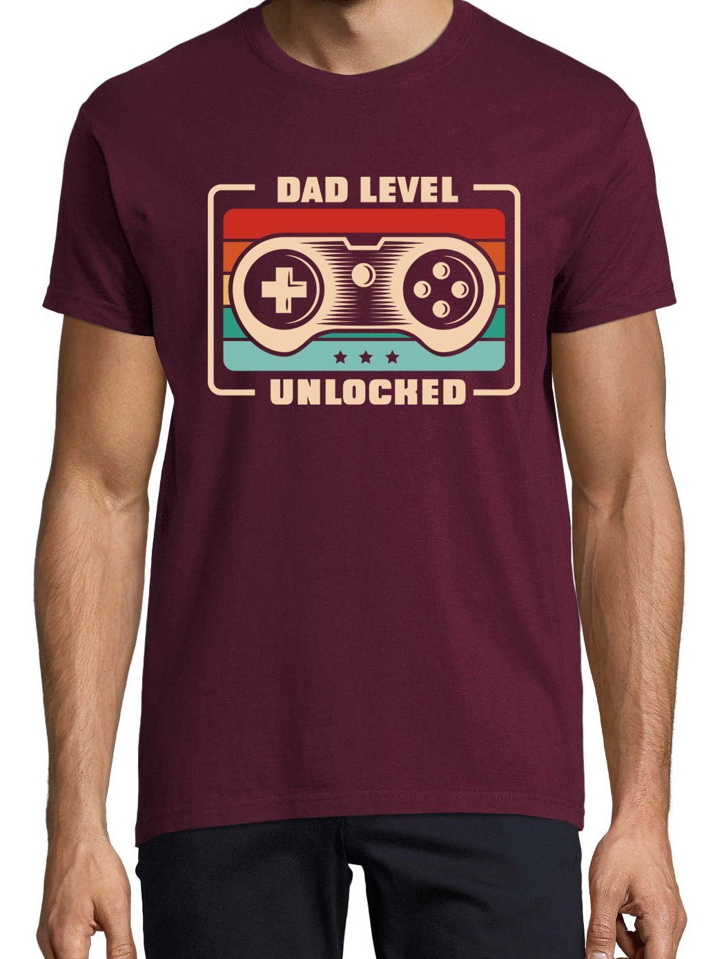 Youth Designz T-Shirt Dad Level Herren Unlocked Shirt trendigem Print mit Gaming Burgund
