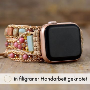 BENAVA Smartwatch-Armband Smart Watch Band - Jaspis und Rhodonit Perlen Bunt, Handgemacht