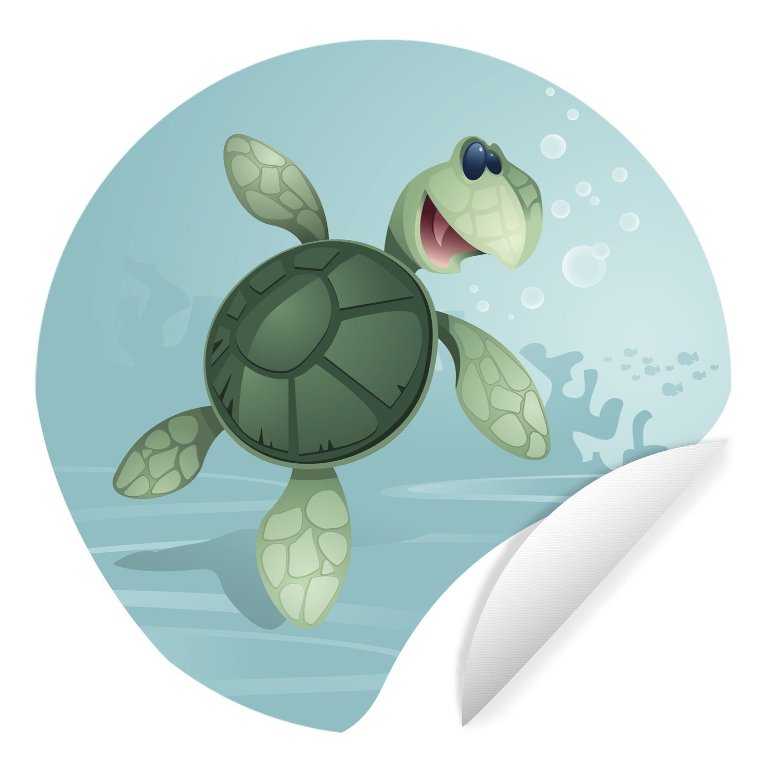 Tapetenaufkleber, Wasser Illustration grünem einer Schildkröte Rund, in Wandsticker (1 St), für Wohnzimmer MuchoWow Kinderzimmer, Tapetenkreis