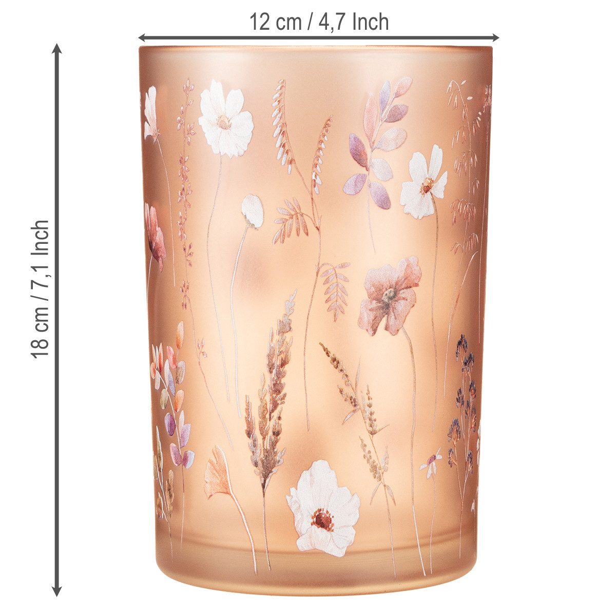 Florists Products Windlicht Teelichthalter Glas Deko mit Blumenmotiv für stimmungsvolle