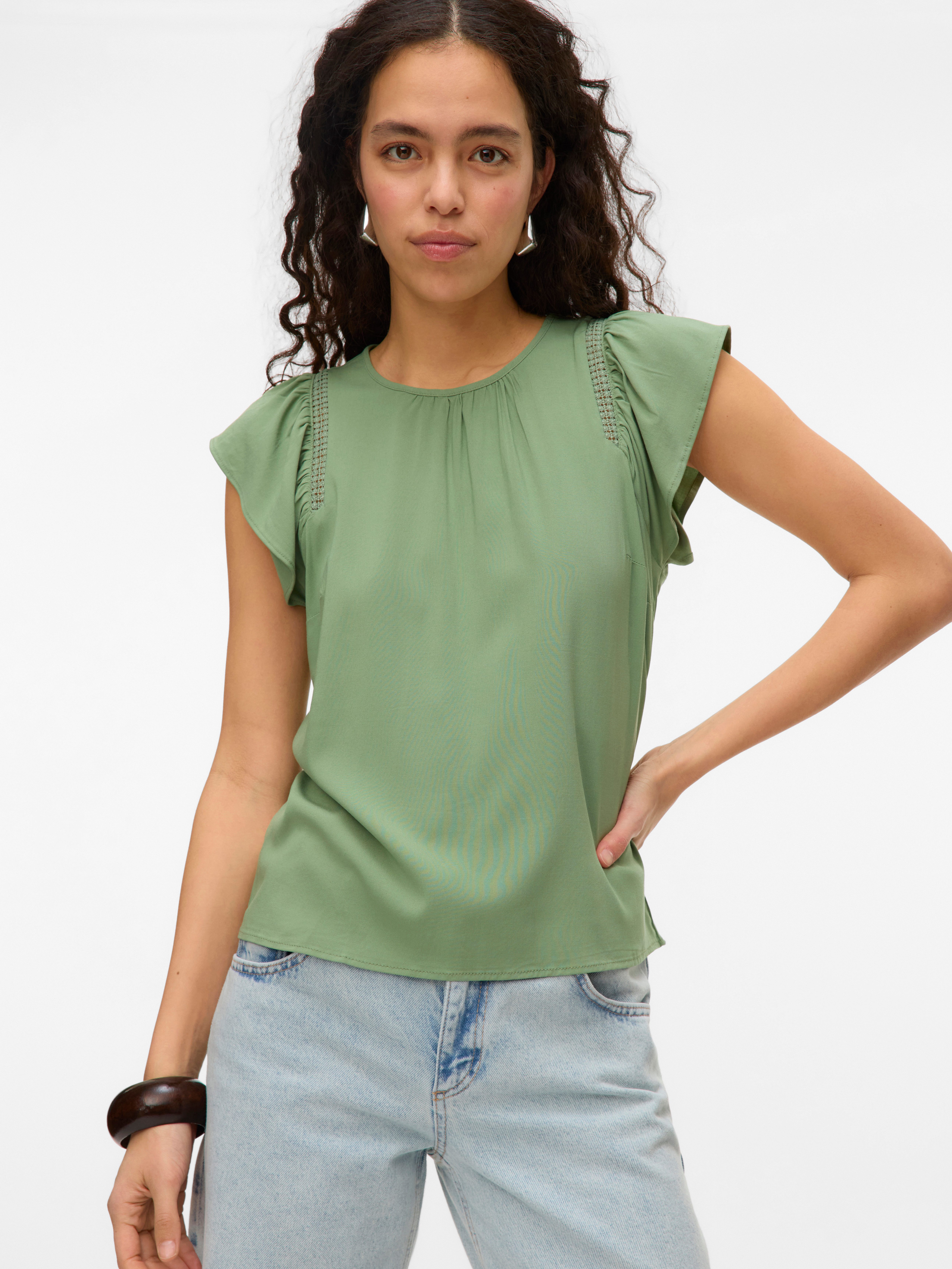 Kurzarmbluse VMBELLA SS LACE TOP WVN GA NOOS