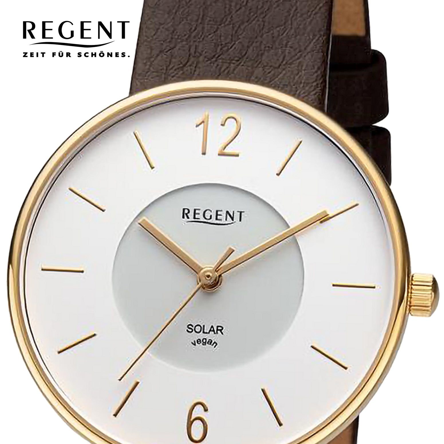 Regent Digitaluhr Regent Damen Armbanduhr Analog, (Analoguhr), Damen Armbanduhr rund, extra groß (ca. 33mm), Lederarmband