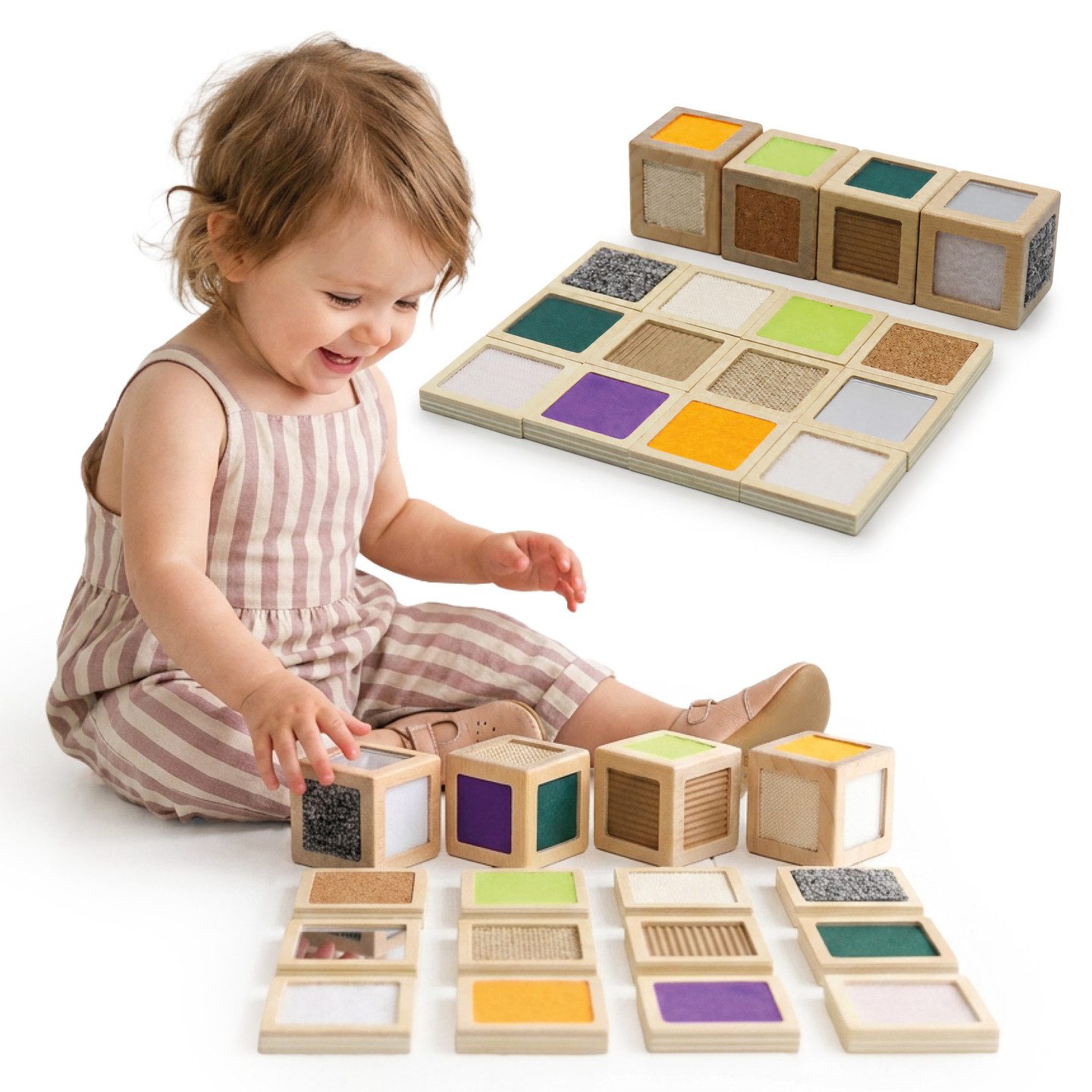 Mamabrum Lernspielzeug Mamabrum Sensorik Würfel Holz Montessori 4 Würfel 12 Plättchen