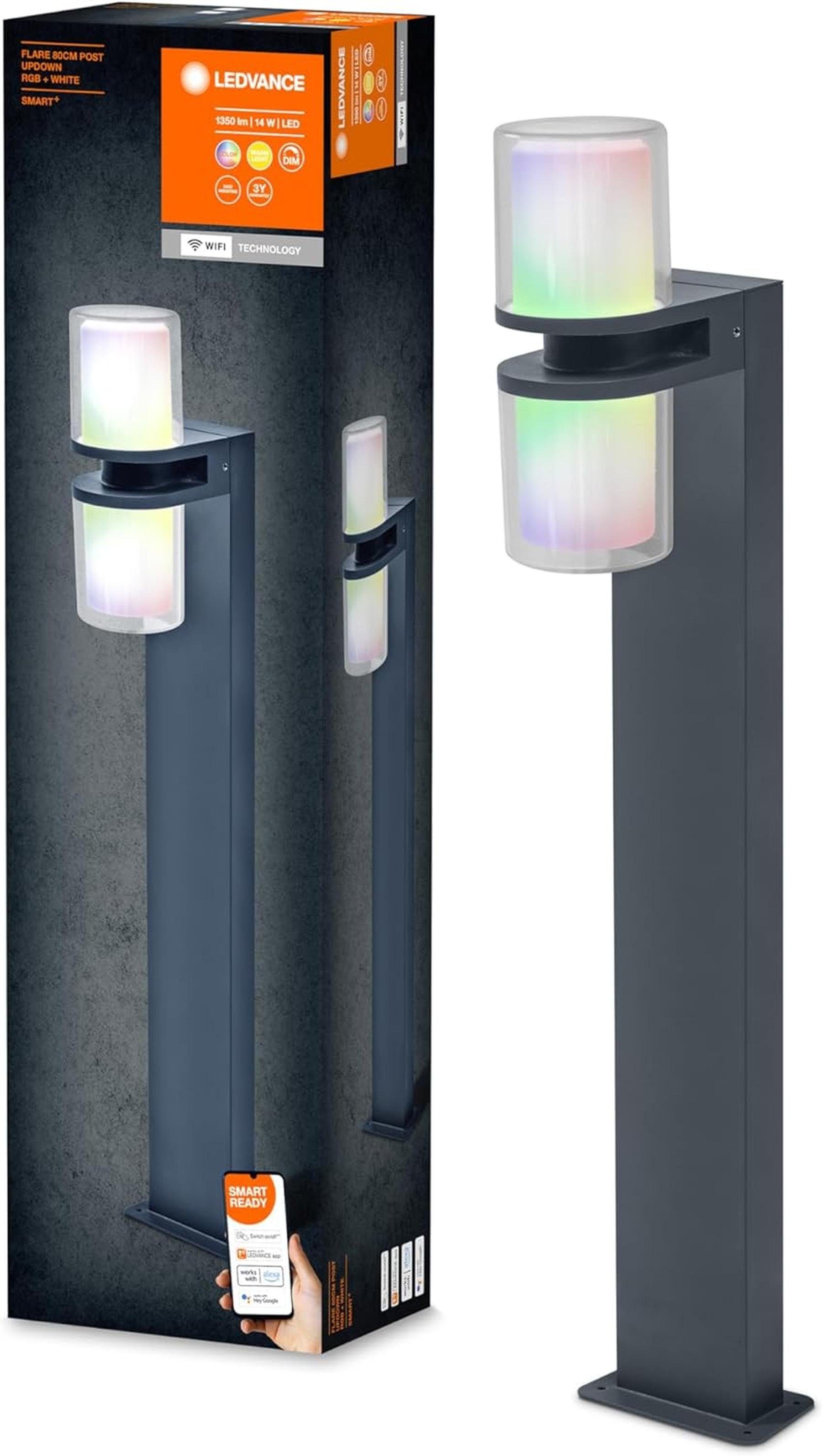 LED Nachttischlampe dimmbar Ledvance LED Warmweiß, FLARE 80CM Dimmbar Alexa, UPDOWN warmweiß POST Standleuchte wechselbar, LEDVANCE