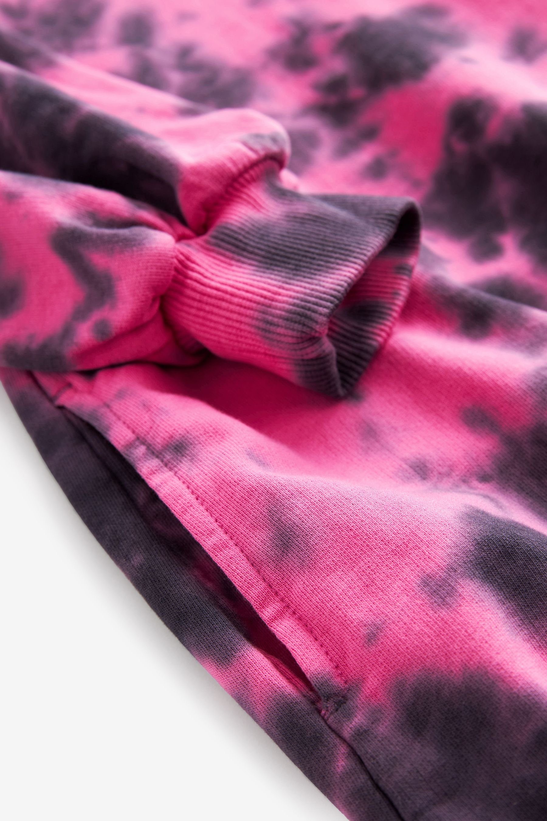Next Longsweatshirt Kapuzensweatshirt (1-tlg) Black/Pink Langes Dye Tie