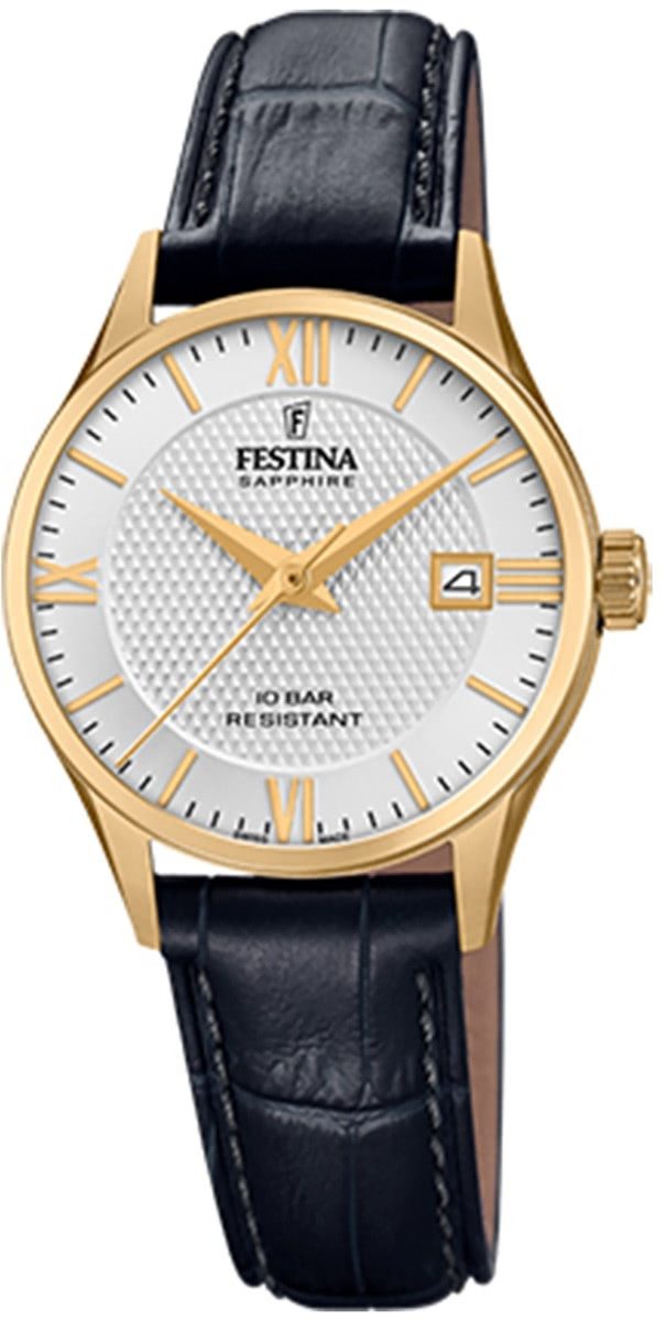 Festina Quarzuhr Festina Damen Uhr F20011/1 Leder, (Analoguhr), Damen Armbanduhr rund, Lederarmband schwarz, Elegant