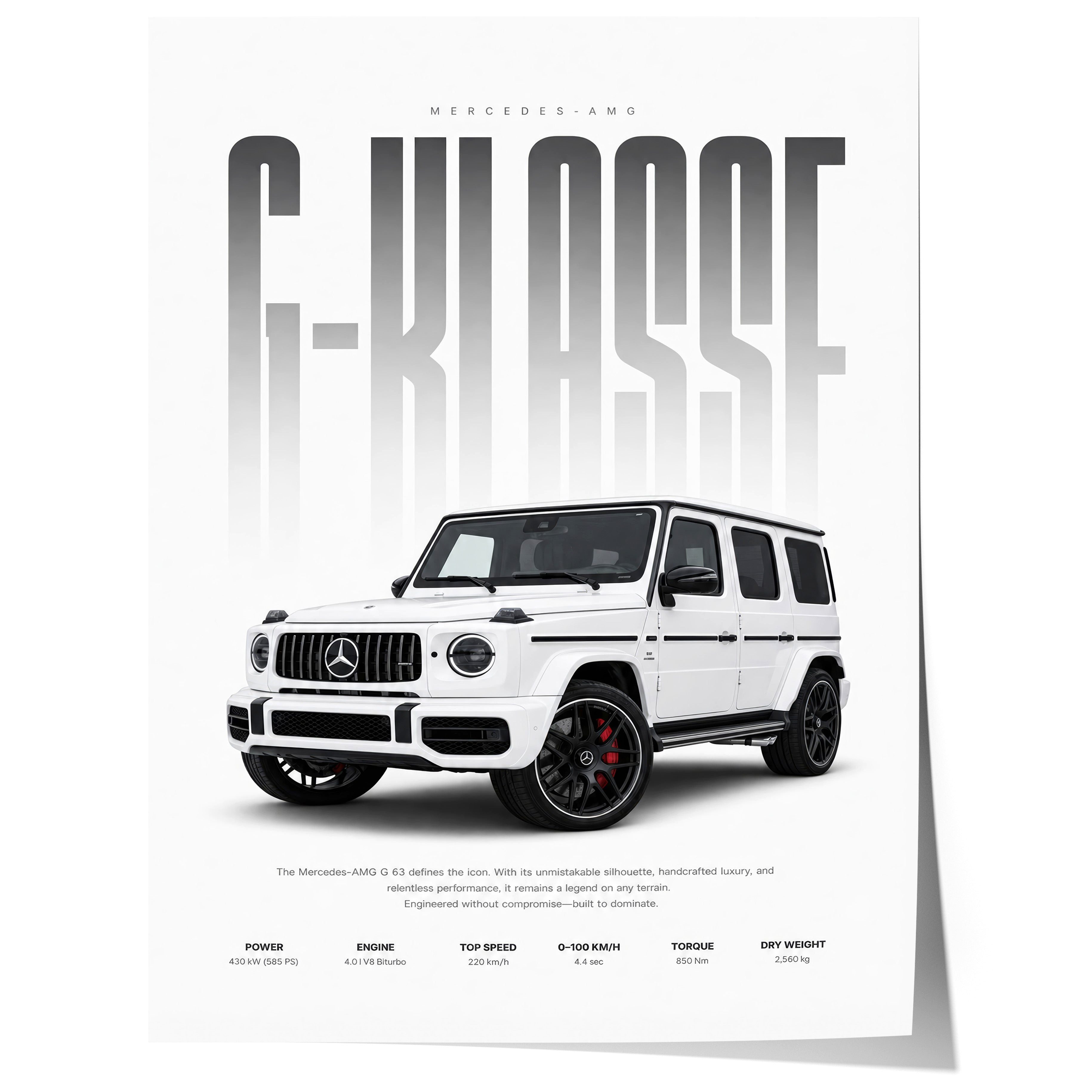JUSTGOODMOOD Poster Geländewagen Weiß Geschenkidee Luxus SUV Wandbild Deko Print ohne Rahm, (1 St)