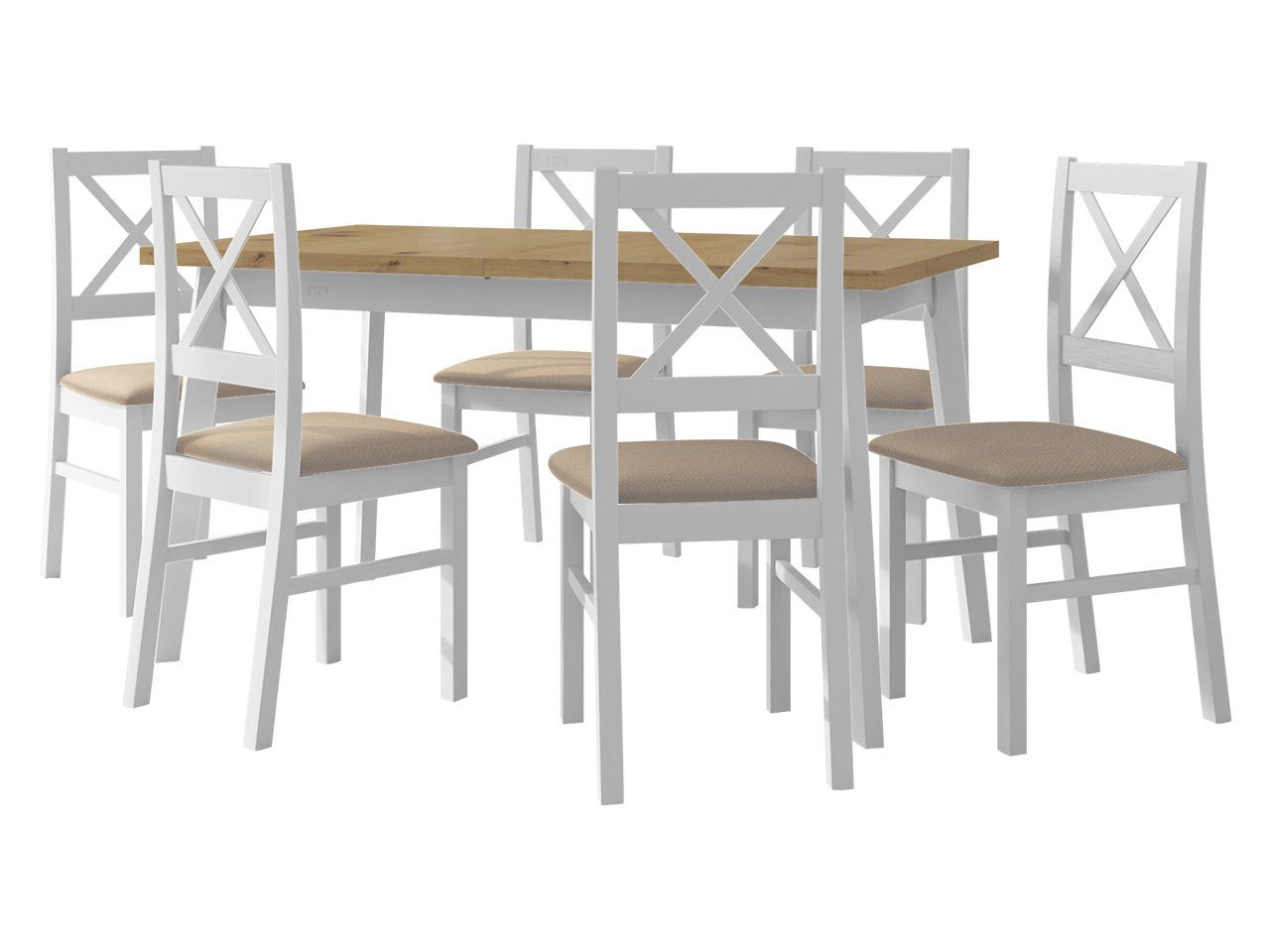 MIRJAN24 Essgruppe DR-011, (7er-Set, Esstisch Oslo V, 6x Stühle Nilo XI), Einlegeplatte für den Tisch befinden sich unter der Tischplatte