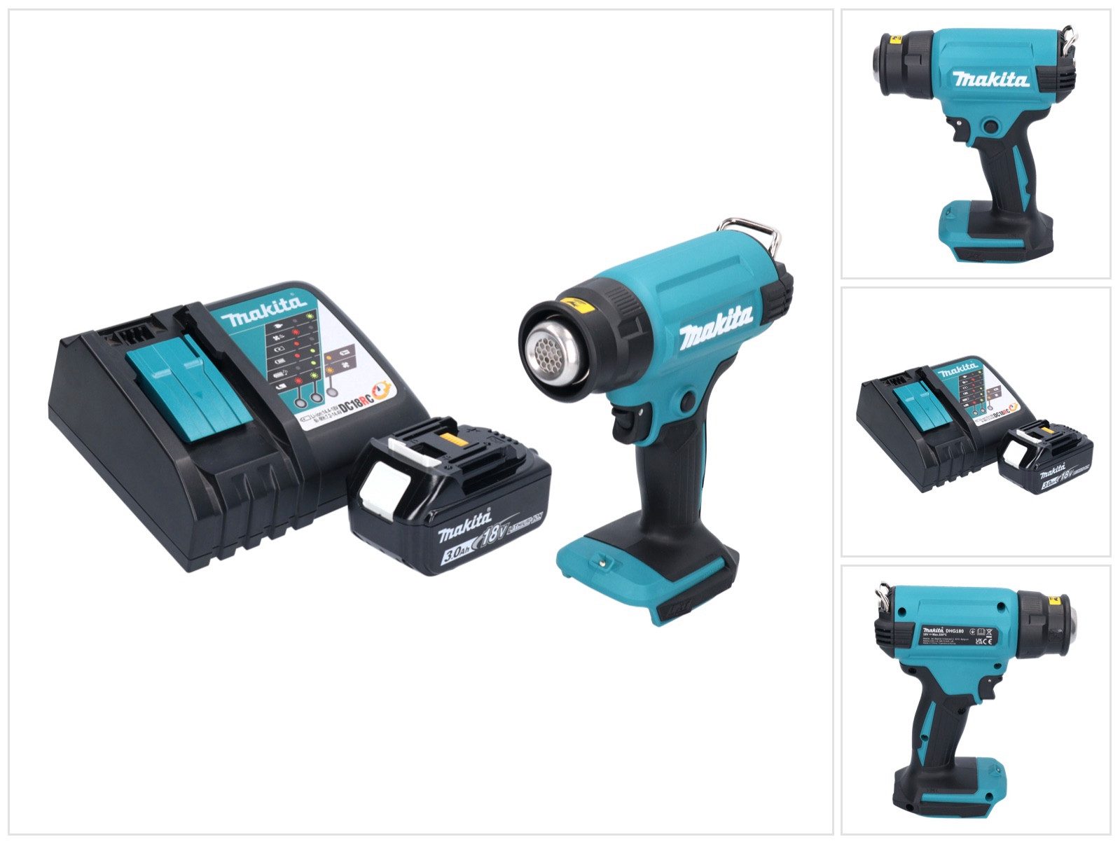 Makita Heißluftgebläse DHG 180 RF1 Akku Heißluftgebläse 18 V 550 °C + 1x Akku 3,0 Ah + Ladeg