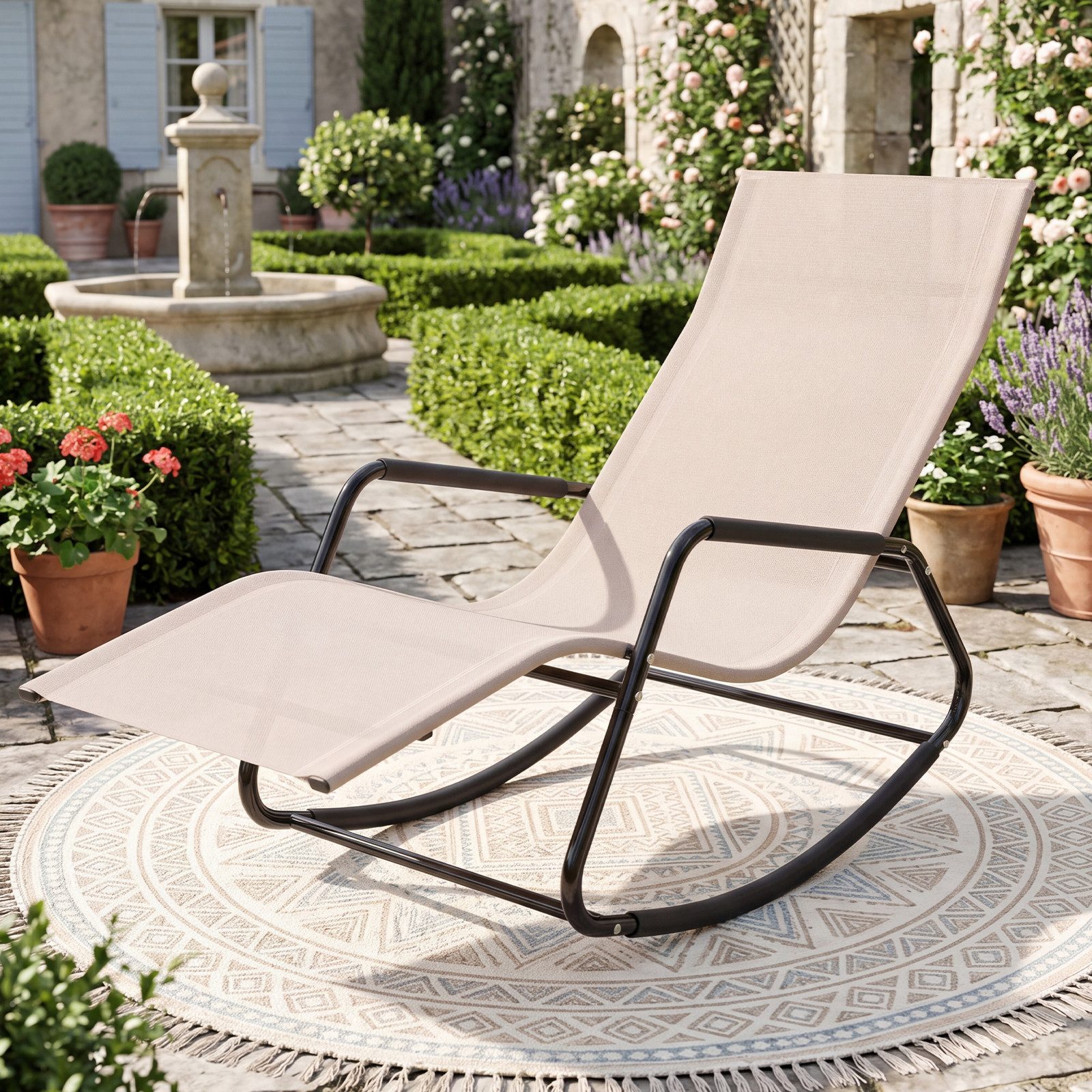 COSTWAY Schaukelstuhl, schaukelliege outdoor, Sonnenliegen fur den garten