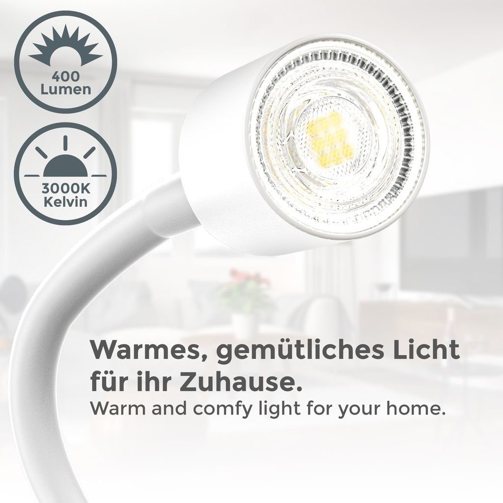 B.K.Licht Tischleuchte LED Klemmleuchte 5W GU10 Schwenkbar Drehbar Metall - BKL1356, LED wechselbar, Warmweiß, flexibler Schwanenhals Kippschalter Weiß-Matt Schreibtischleuchte