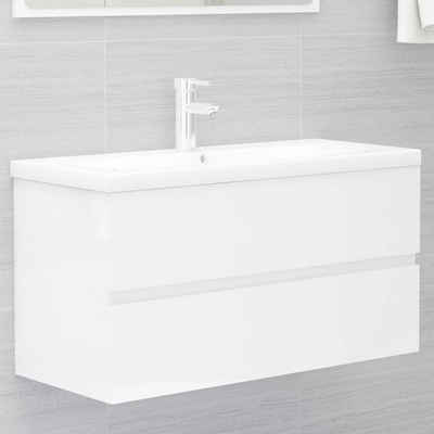 vidaXL Badezimmer-Set Waschbeckenunterschrank Hochglanz-Weiß 90x38,5x45 cm, (1-St)