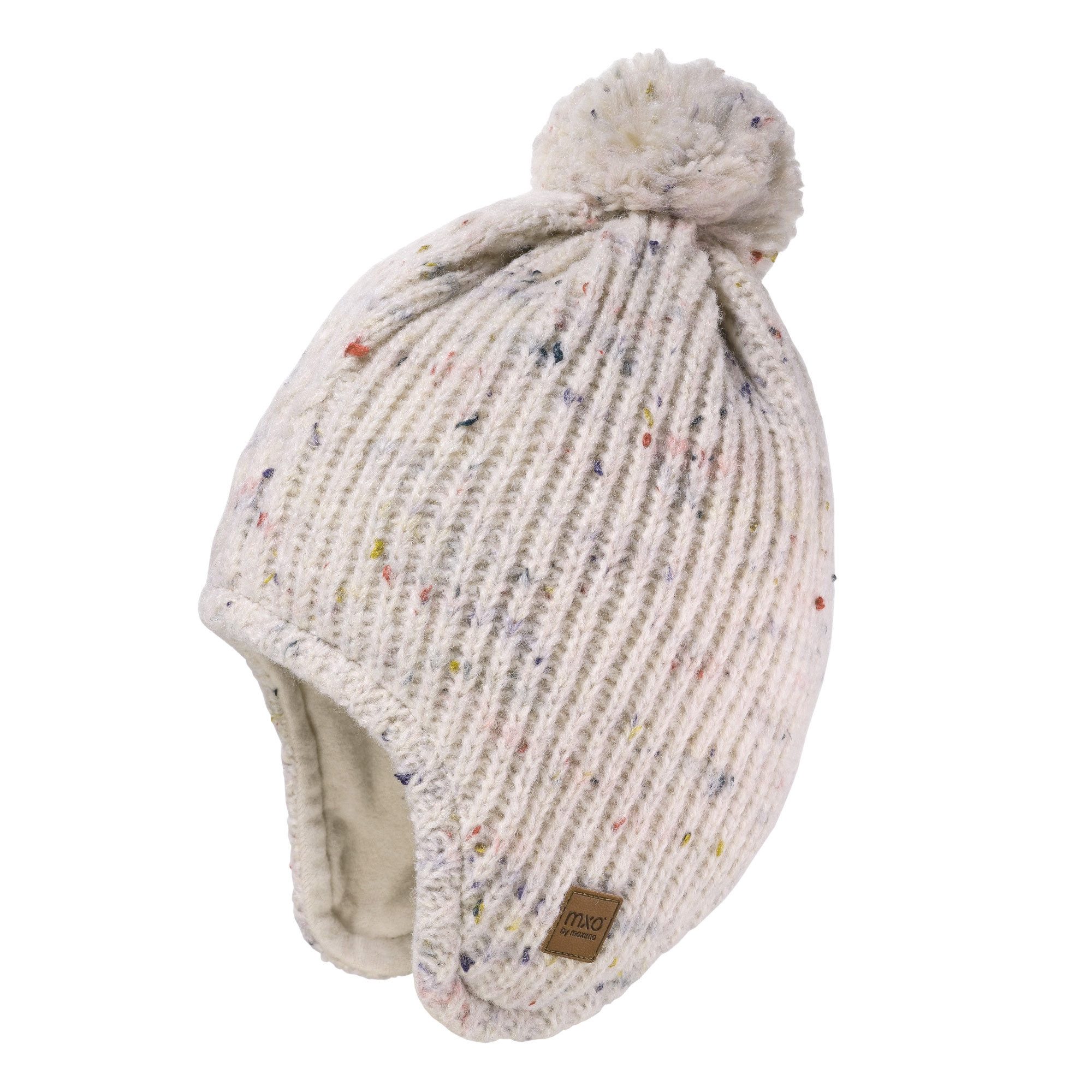 MAXIMO Strickmütze Wollanteil, gefüttert, Ohrenklappen, mit Bommel