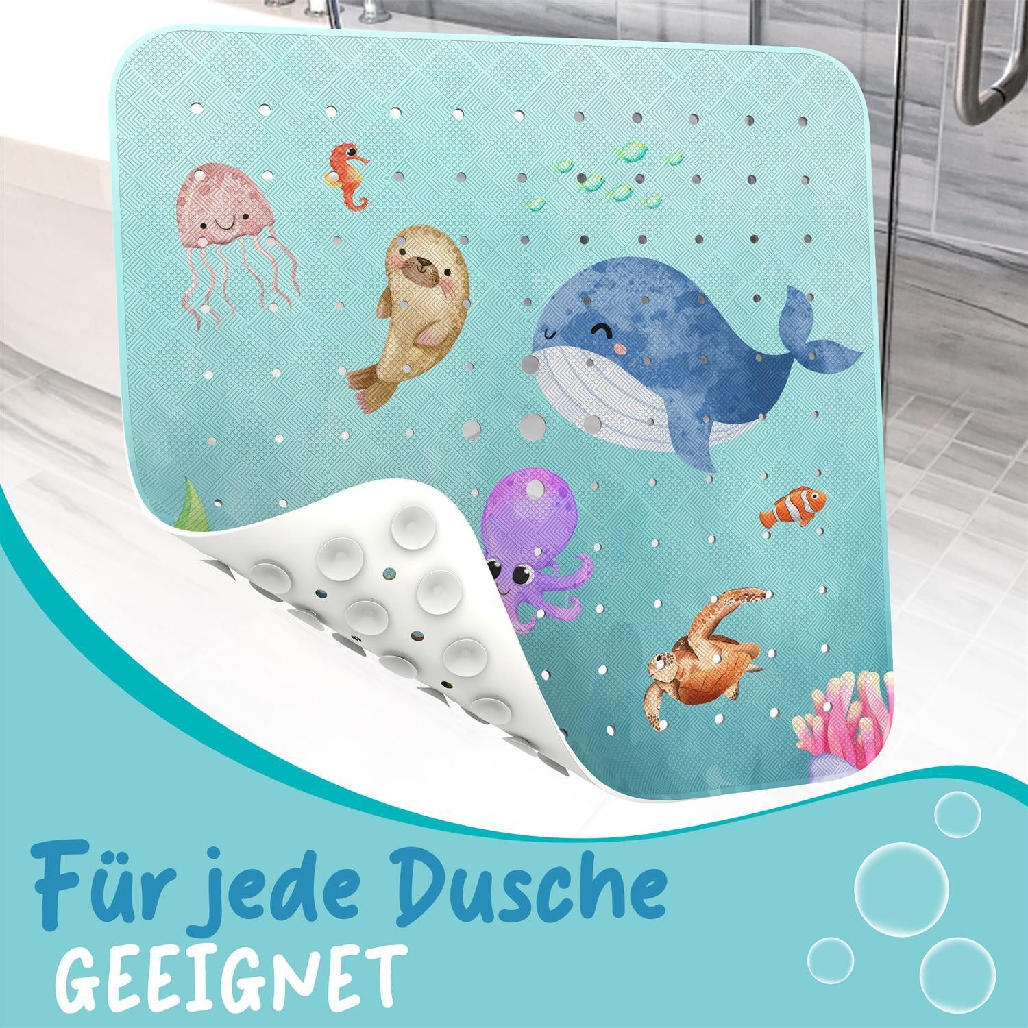 Delluxia Duscheinlage Duschmatte rutschfest speziell für Kinder, B: 53 cm, L: 53 cm, inkl. Aufhängung, geruchsfrei, schimmelfrei, ohne Weichmacher