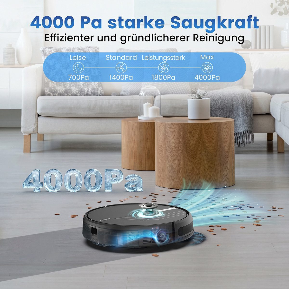 AIRROBO Saugroboter G50, 4000 Pa starke Saugkraft, 4 Reinigungsmodi,120 min Laufzeit, 45 W, App & Fernbedienung, ultradünn 7,8 cm, für Tierhaare & Hartböden,Zwei Jahre Garantie P30