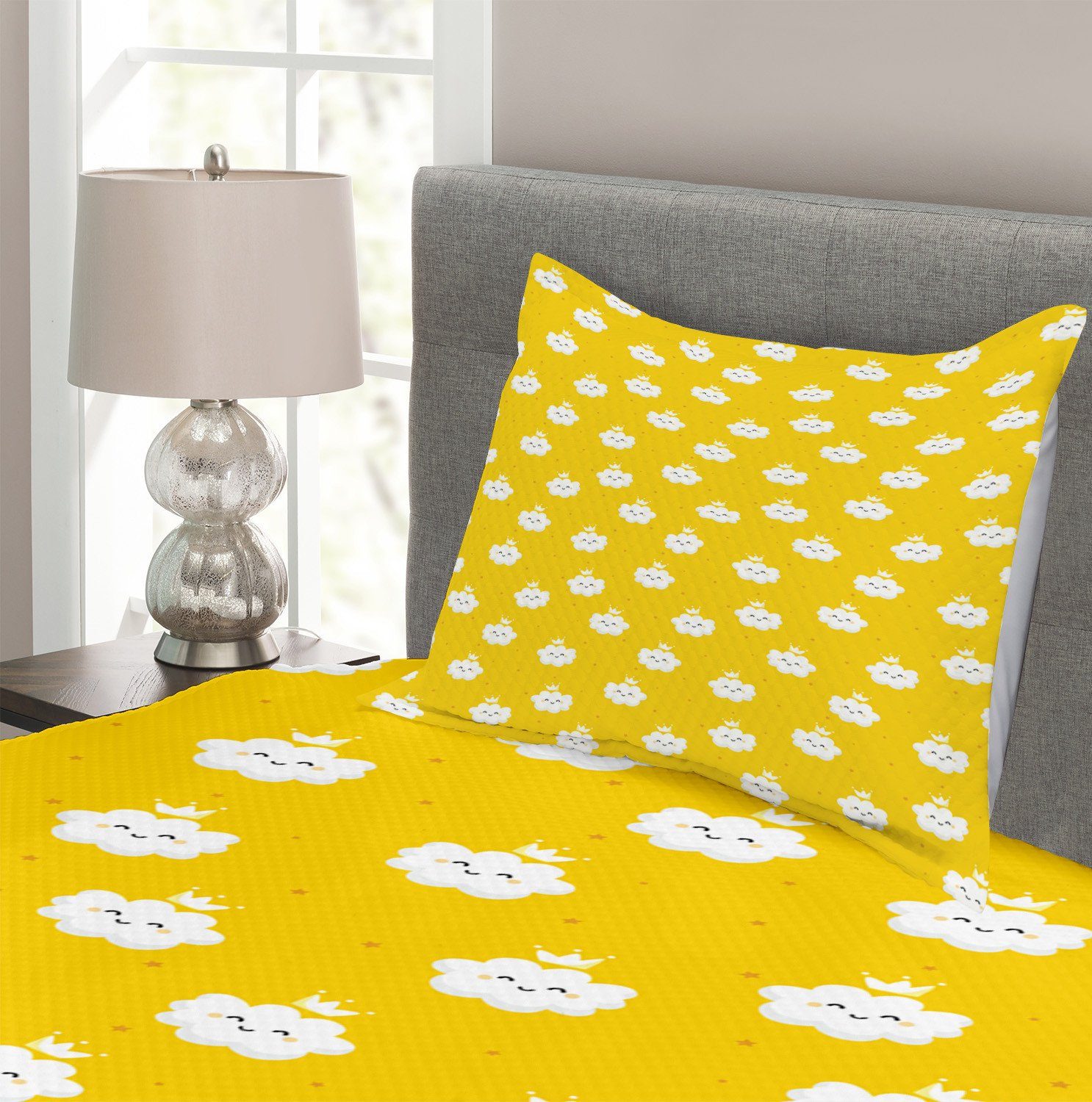 Waschbar, Gelb Weiß und Cloud-Motiv Set Kissenbezügen Tagesdecke Abakuhaus, mit