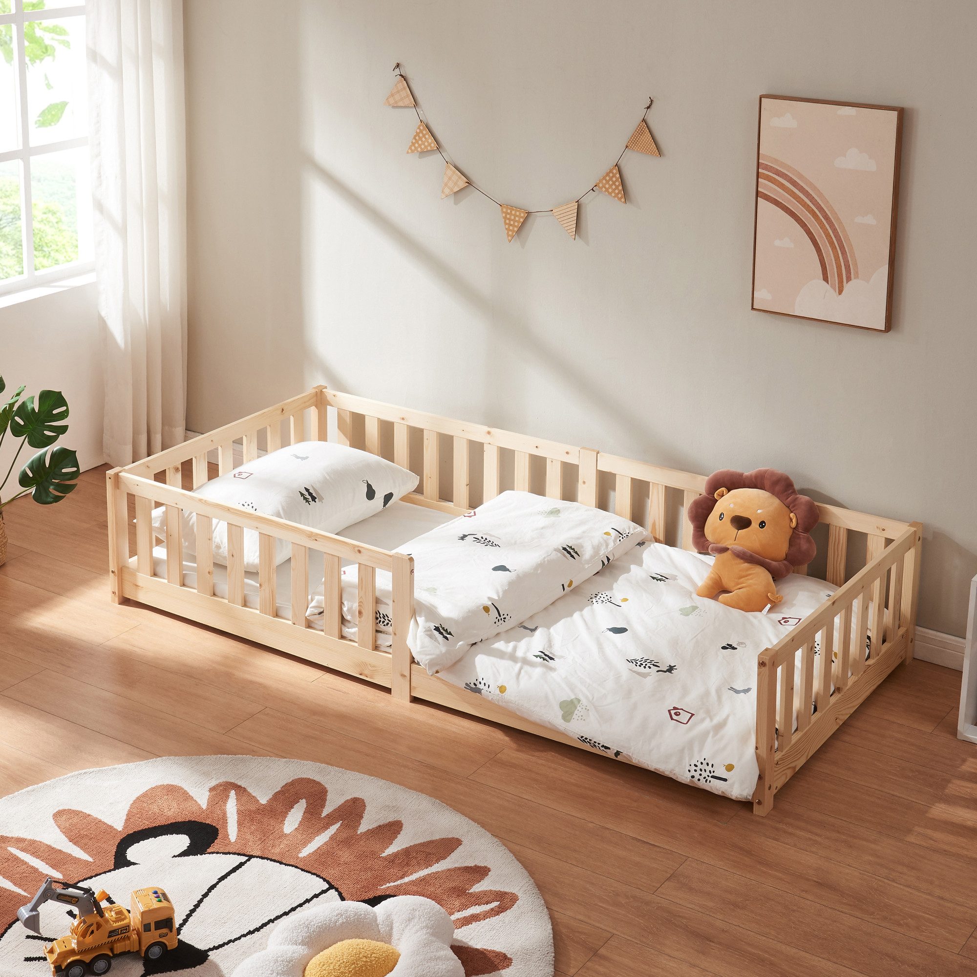 en.casa Kinderbett, »Tanna« mit Rausfallschutz 90x200 cm Montessori Kiefern günstig online kaufen