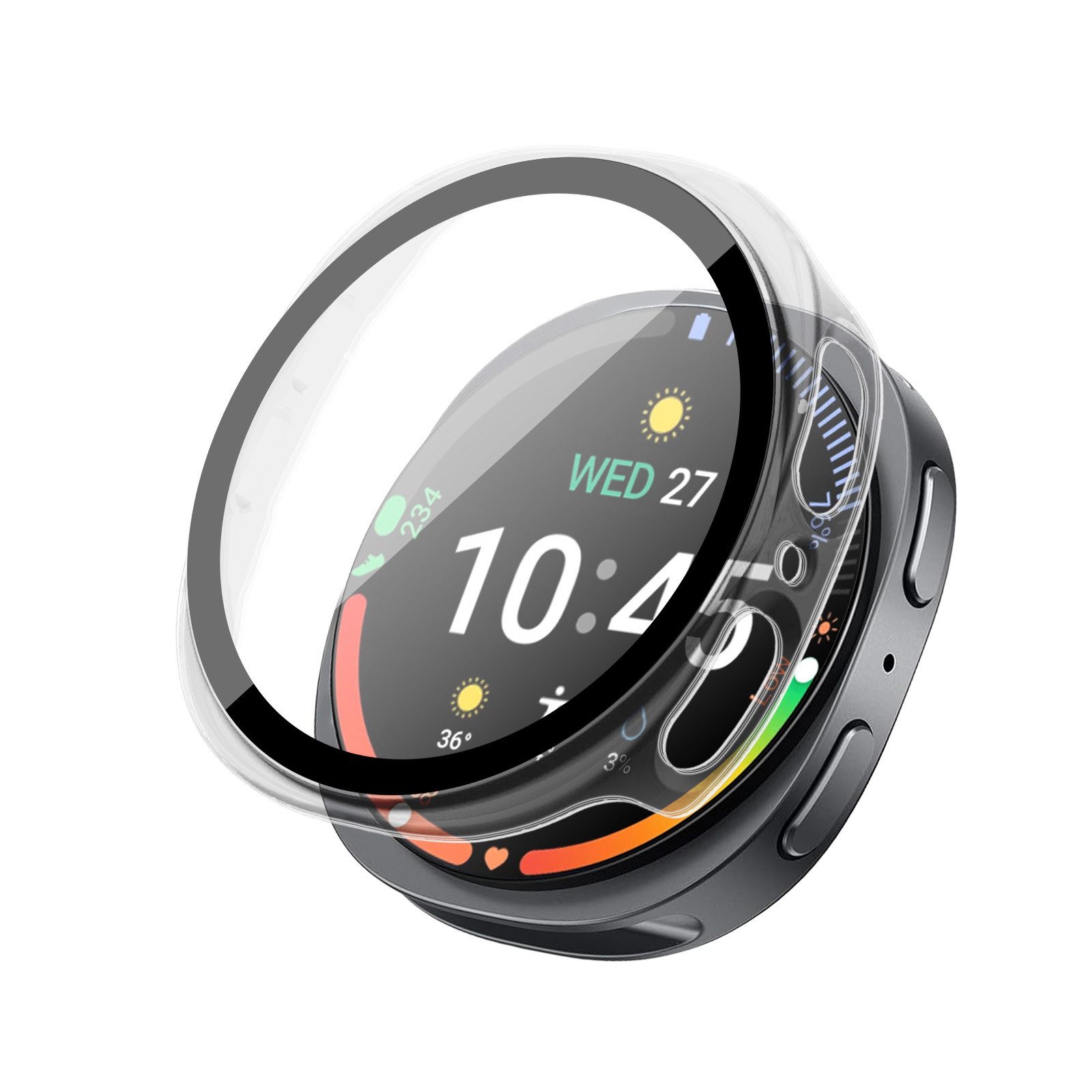 Tec-Expert Smartwatch-Hülle Hülle mit integriertem Displayschutz für Samsung Galaxy Watch8 44 mm 44 mm, Rundum Schutz Cover Case Bumper stoß-und kratzfest robust