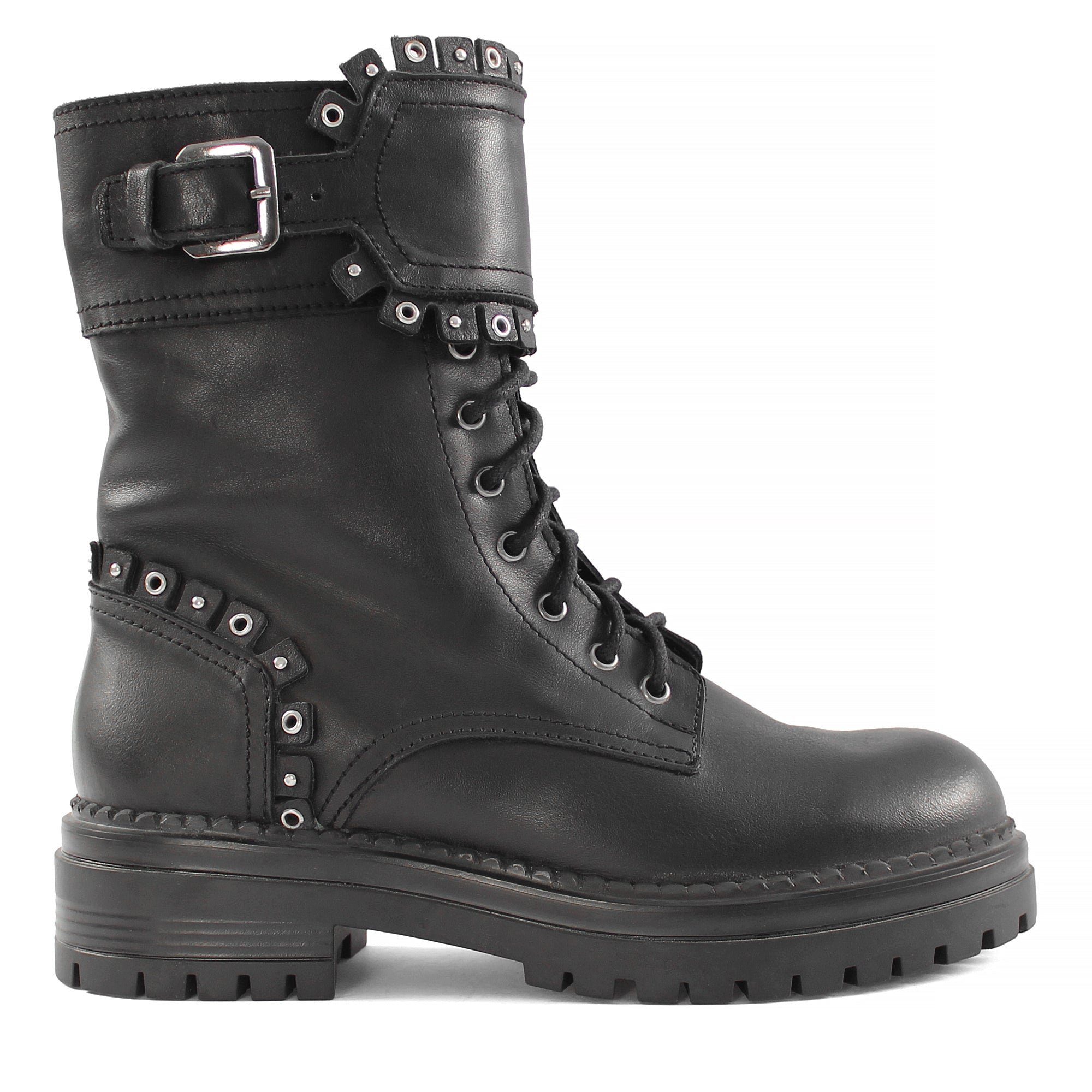Celal Gültekin 029-20116 Gummistiefel Markante Leder-Kampfstiefel mit Nieten-Details und Warmfutter.