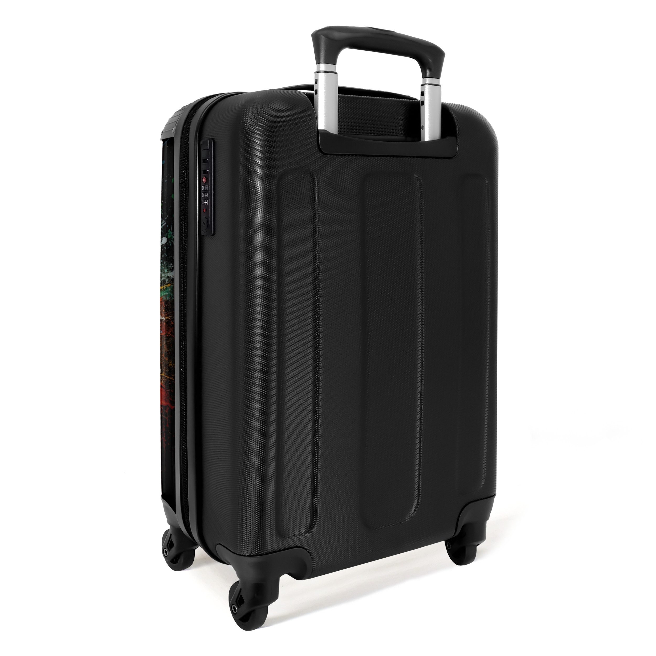 NoBoringSuitcases.com© Kinderkoffer Fußball umgeben von Farbklecksen 55x35x20cm, 4 Rollen, Reisetasche mit Rollen, Koffer Handgepäck Flugzeug
