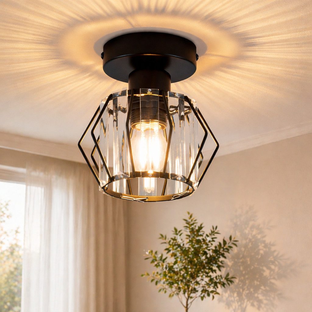 Nettlife Deckenleuchte Schwarz Kristall Moderne E27 Deckenlampe Design ohne Leuchtmittel, ohne Leuchtmittel, für Flur, Küche, Balkon, Wohnzimmer & Hotel Innenbeleuchtung
