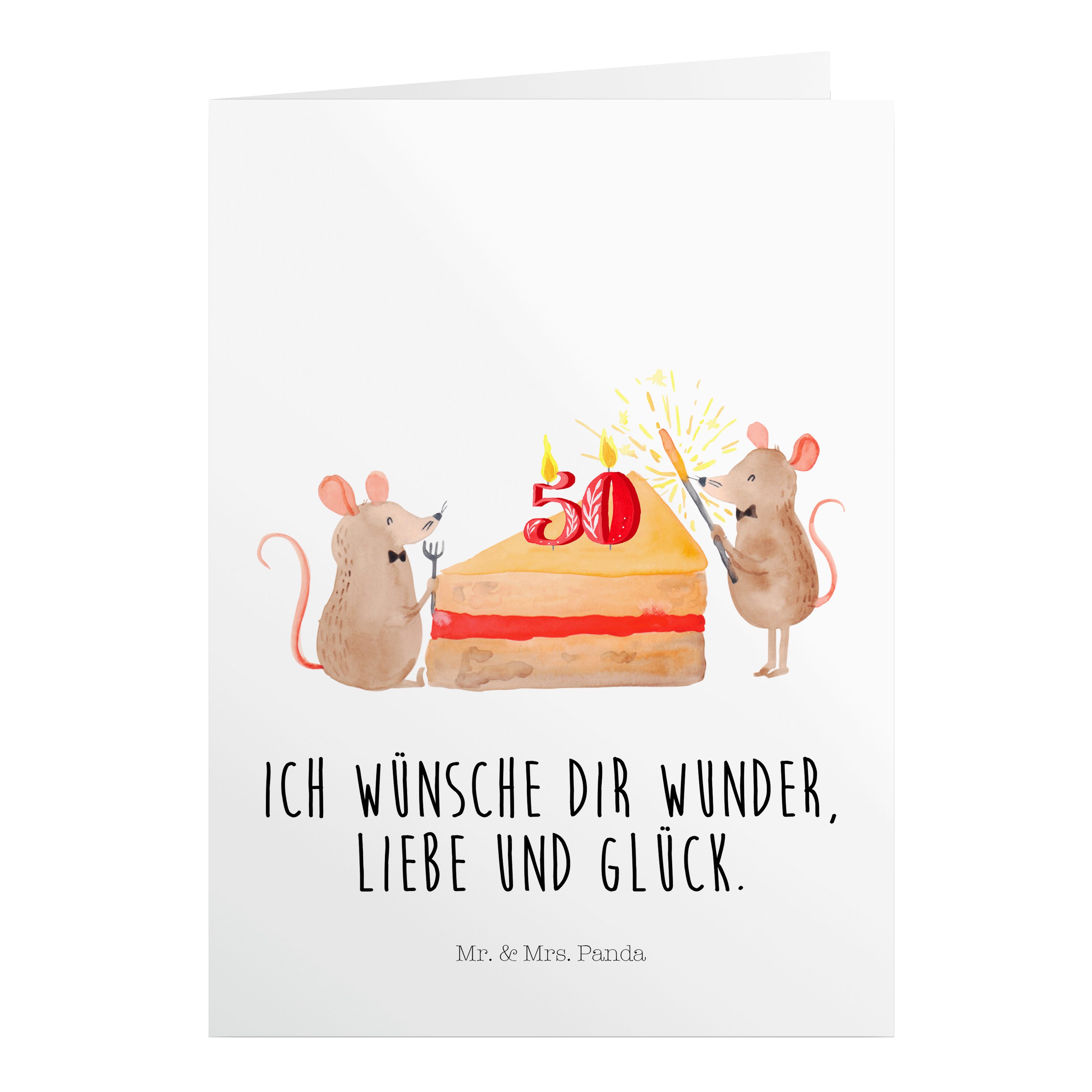 Mr. & Mrs. Panda Geburtstagskarten 50. Geburtstag Mäuse Kuchen - Weiß - Geschenk, Einladungskarte, Kuche