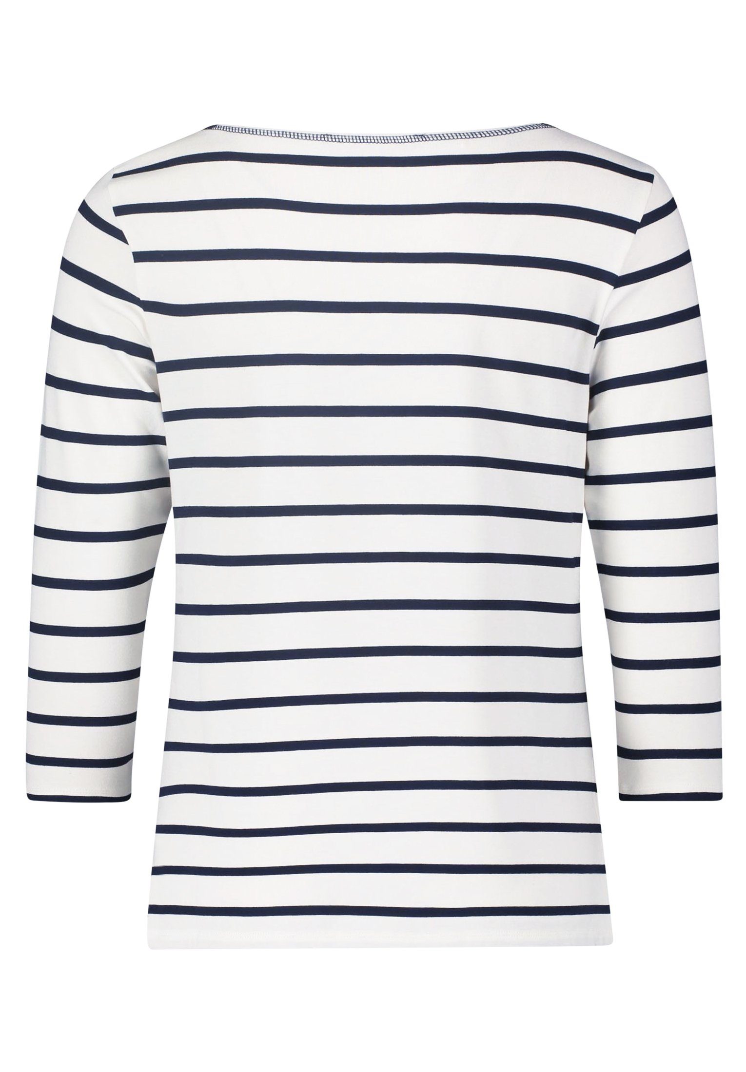 T-Shirt (1-tlg) Flatlock U-Boot-Ausschnitt mit Weiß/Dunkelblau Barclay Betty