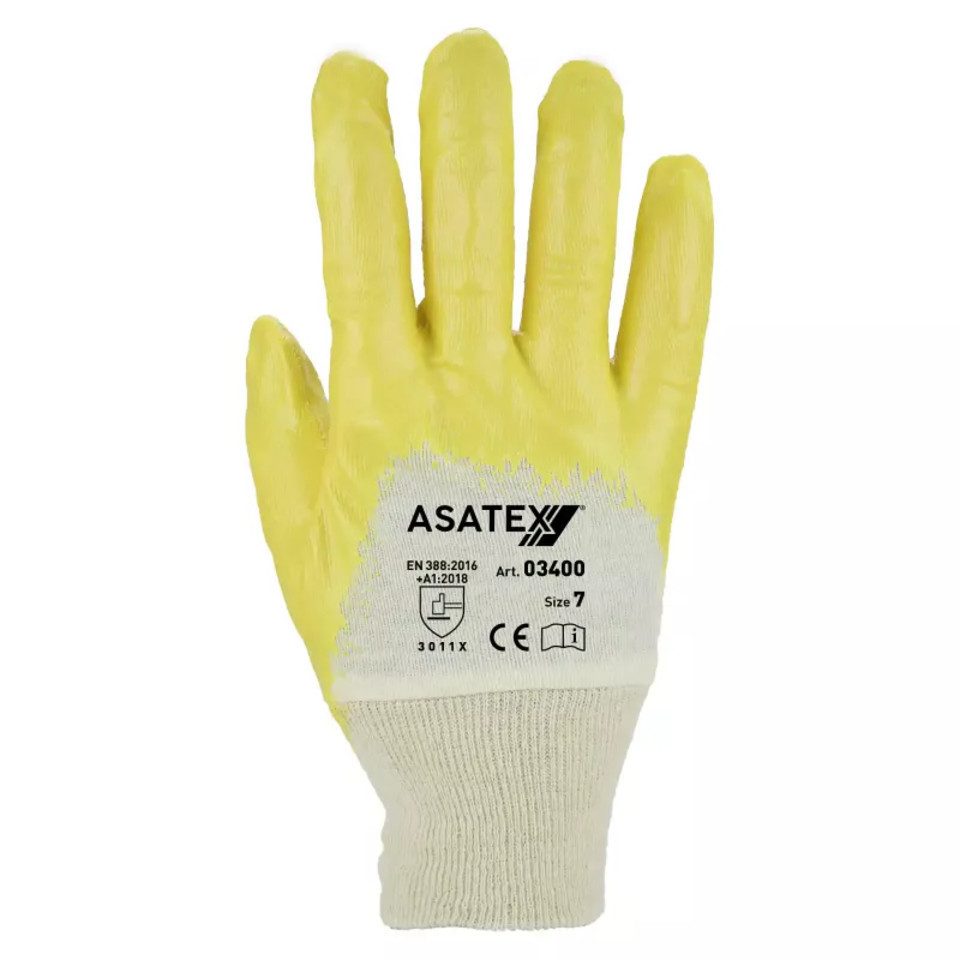 ASATEX Arbeitshandschuhe 03400 Nitril Strick-Gartenhandschuh gelb (Packung, 12-St., VPE= 12 Paar, Gr 7-11) Atmungsaktiv/ölbeständig