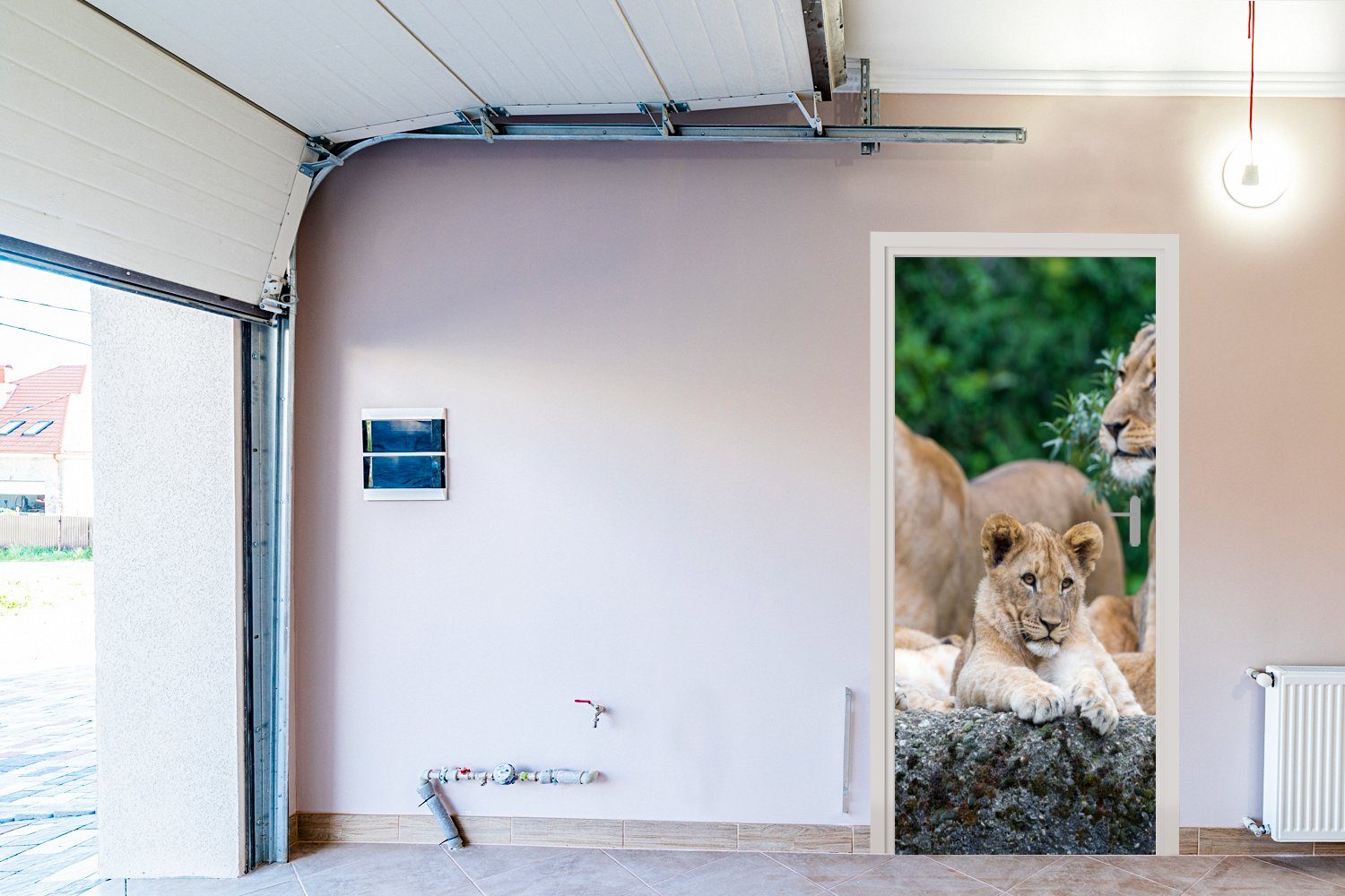 Tür, cm bedruckt, - Matt, (1 Türtapete Fototapete - Löwen Türaufkleber, Jungtiere, MuchoWow für 75x205 Tiere St),