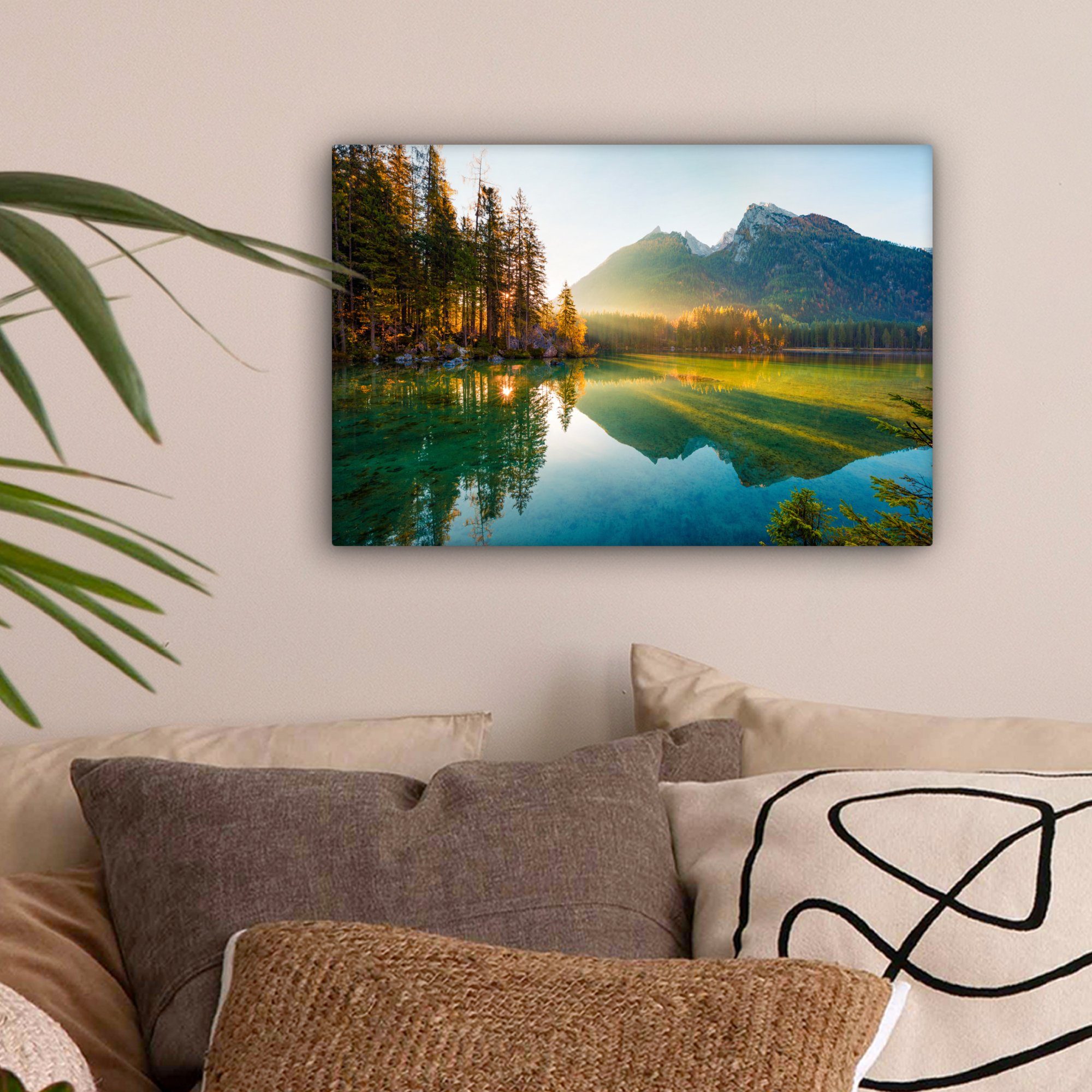 OneMillionCanvasses® Leinwandbild See - Wald - Berge - Natur - Sonne - Land günstig online kaufen