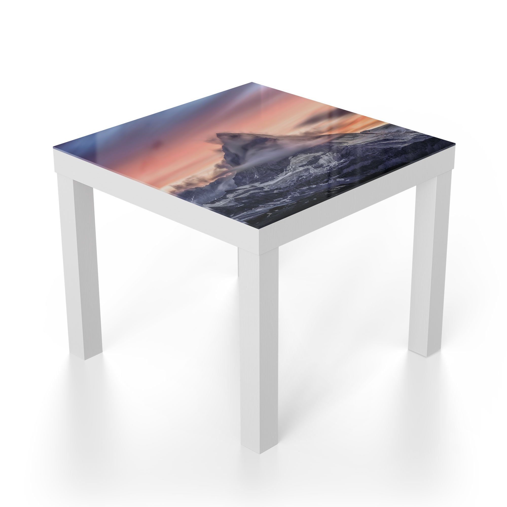 DEQORI Couchtisch 'Sonnenaufgang Matterhorn', Glas Glastisch Beistelltisch modern Weiß