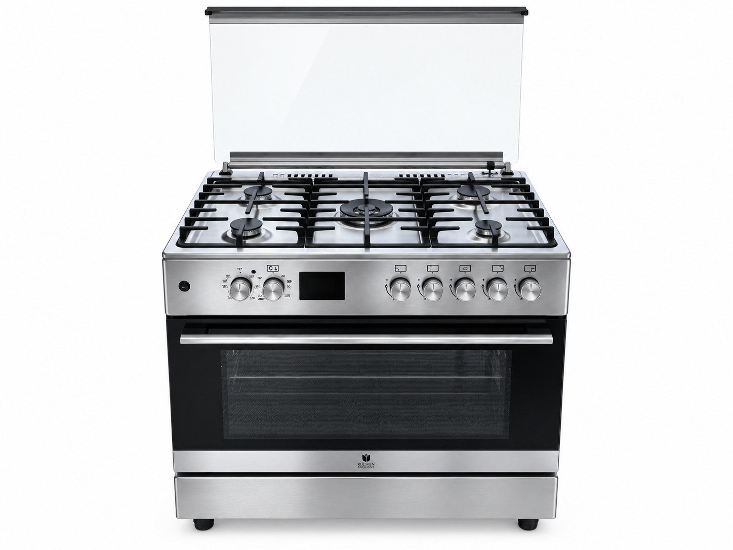 Gasline Gas-Standherd mit Elektro Backofen GAG90GOXEL, mit 1-fach-Teleskopauszug, Edelstahl, Vollzündsicherung, 90 cm breit mit WOK Brenner und Drehspieß