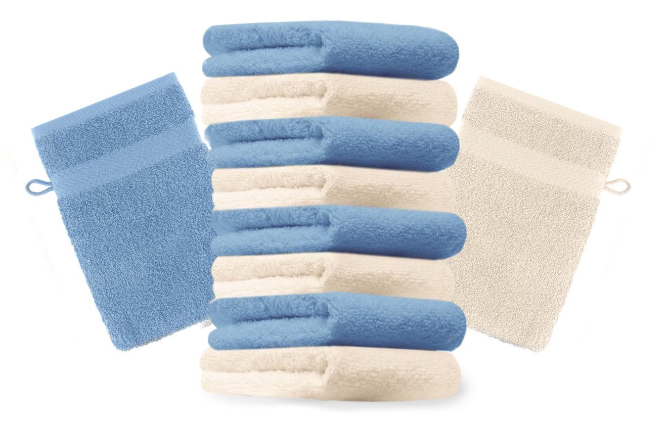 Betz Waschhandschuh 10 Stück Waschhandschuhe Premium 16x21 cm Farbe beige und hellblau, (10-St)