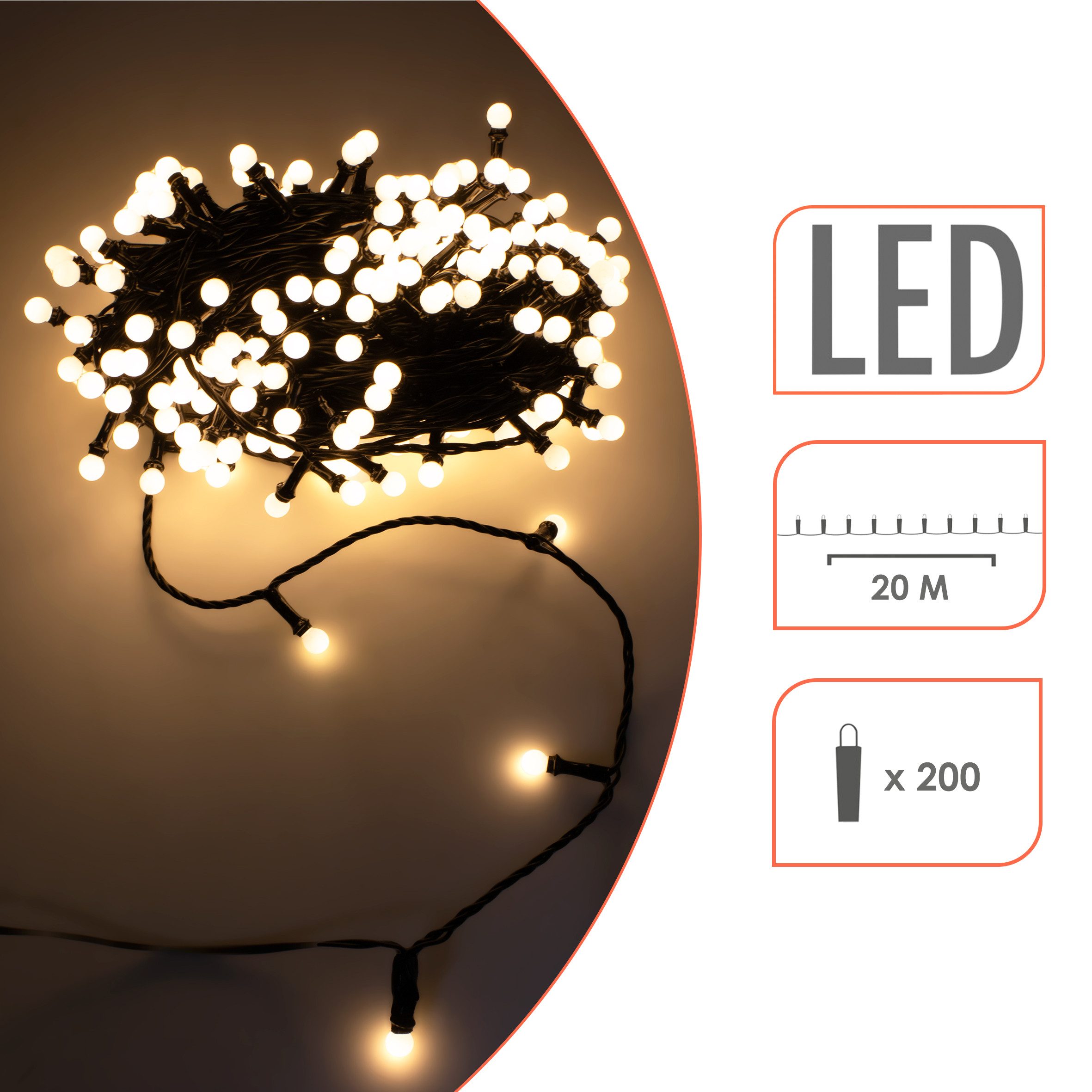 Spetebo LED-Lichterkette für Außen mit 200 mini Kugeln - 20 m -, 200-flammi günstig online kaufen