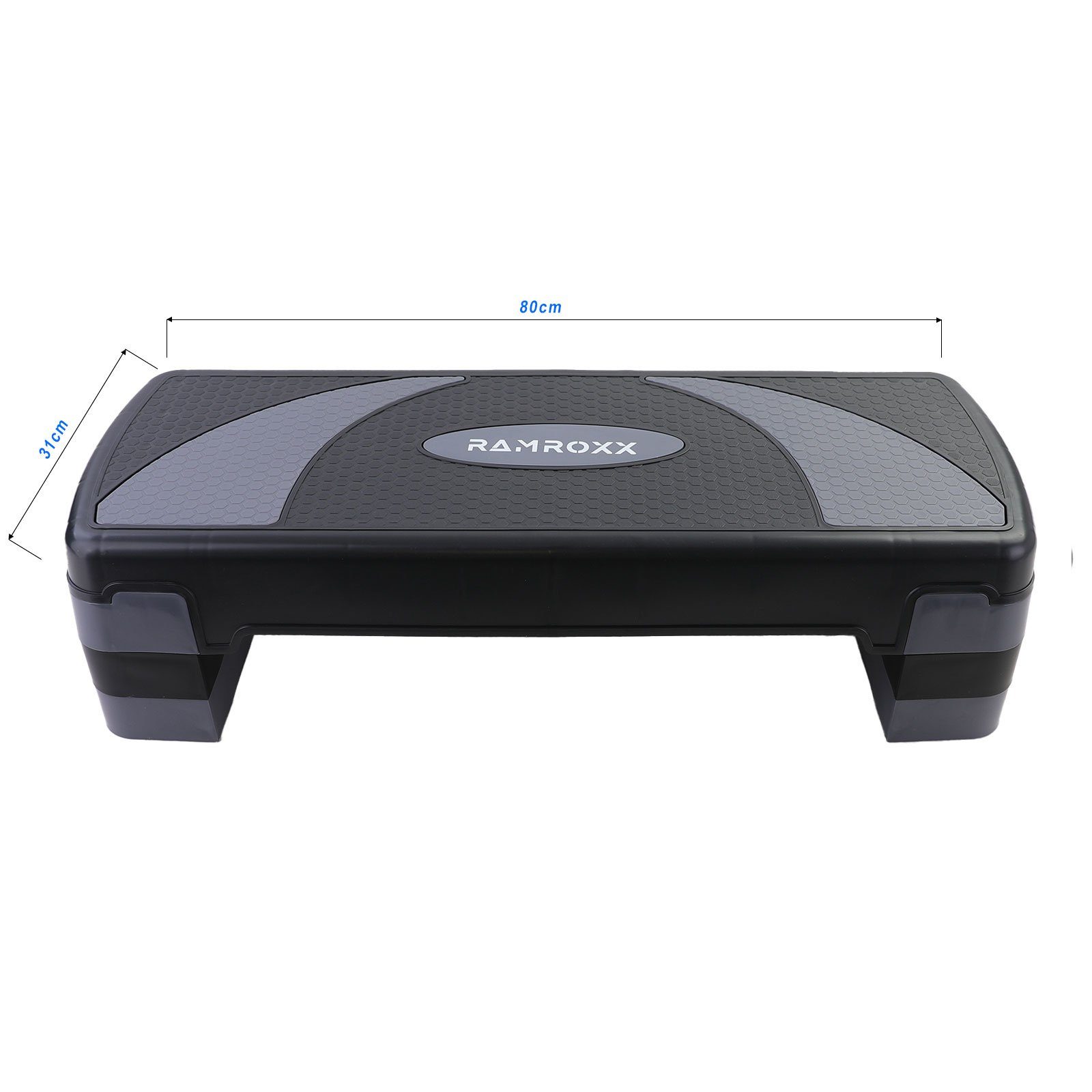 RAMROXX Stepper Fitness Stepboard Steppbrett Workout 3 Stufen Schwarz Grau 80x30cm