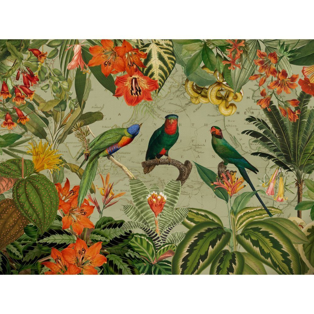 Platzset, raxxa Premium-Platzset"Zauberhafte Papagein im Vintage Regenwald", raxxa, (Set, 2-St., Platzdecken)