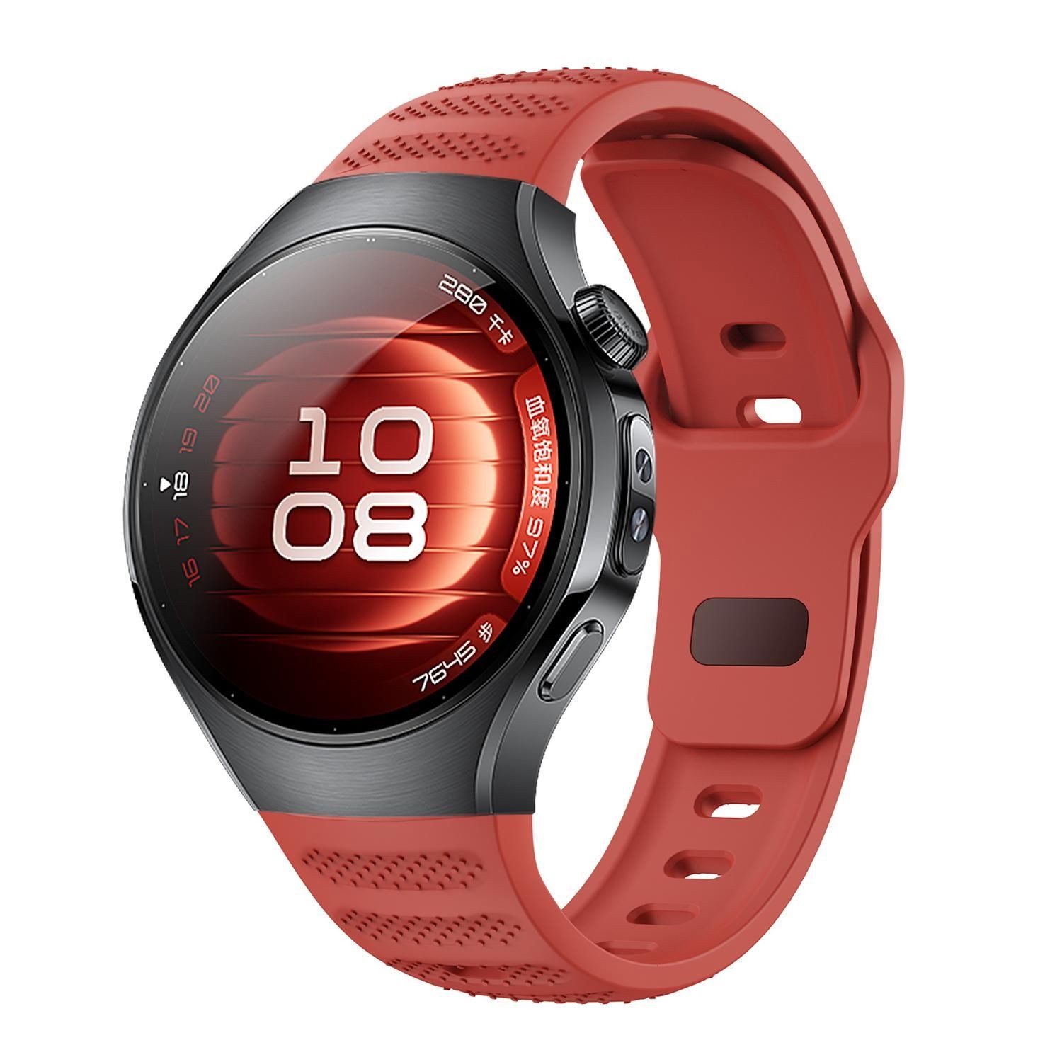 Wigento Smartwatch-Armband Für Huawei Watch 5 42mm Punktmuster Design Silikon Ersatz Arm Band Rot, Silikon Armband mit Punktstruktur