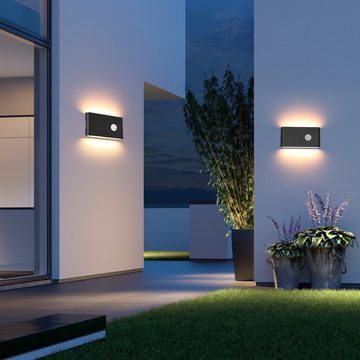 LETGOSPT Wandleuchte LED Wandlampe mit Bewegungsmelder, IP65 Wasserfest Sensor Leuchte, LED fest integriert, Warmweiß, 12W 1000LM Flache Terrassenleuchten, ideal für Garten Bad Flur Garage